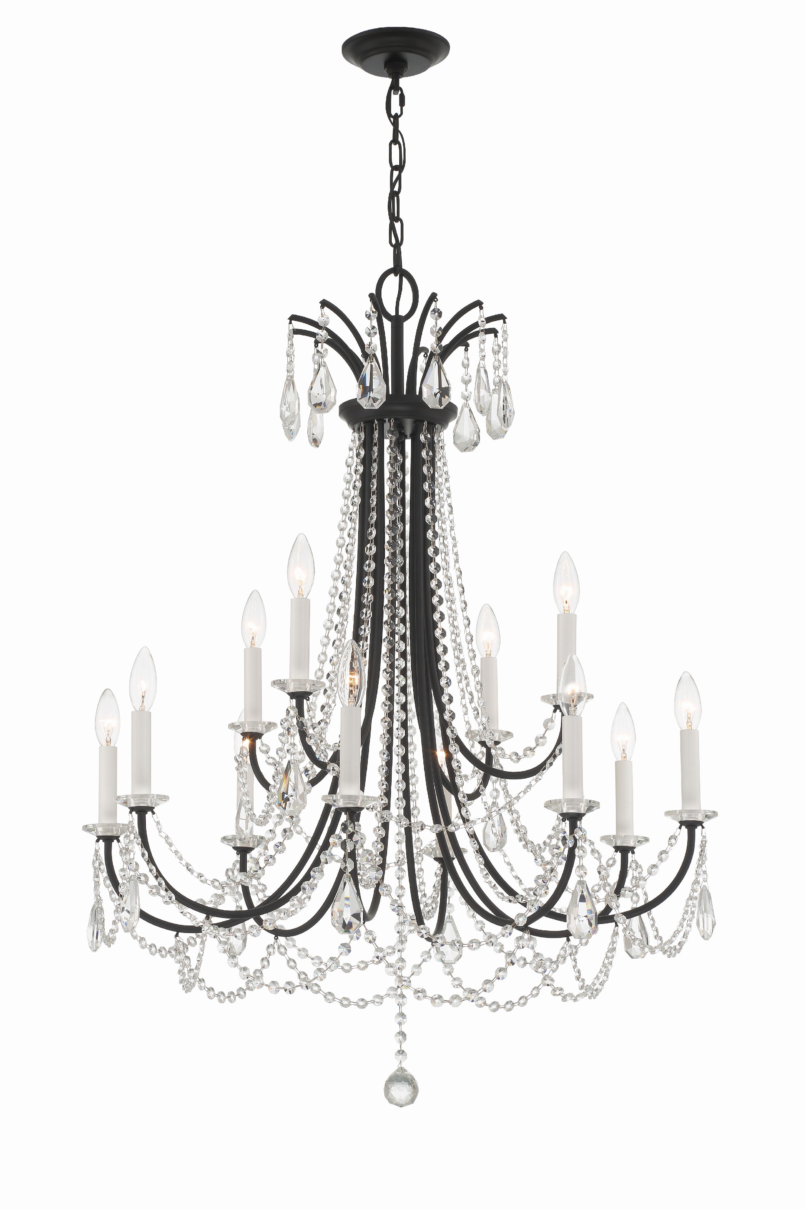 Crystorama Karrington KAR-90912-MK-CL-MWP – 30 Inch – 12 Light – Chandelier – Matte Black – Dry Rated