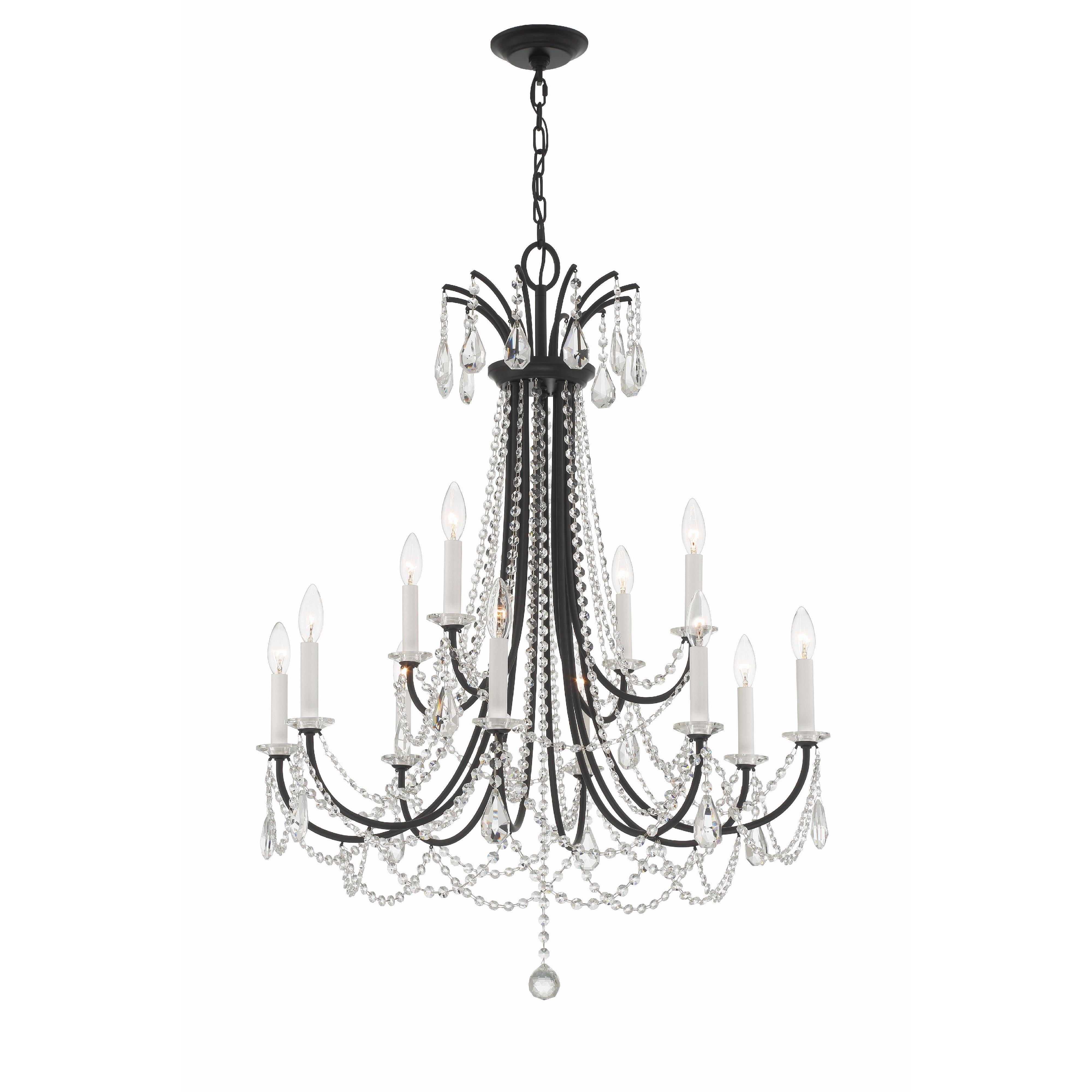 Crystorama Karrington KAR-90912-MK-CL-MWP – 30 Inch – 12 Light – Chandelier – Matte Black – Dry Rated