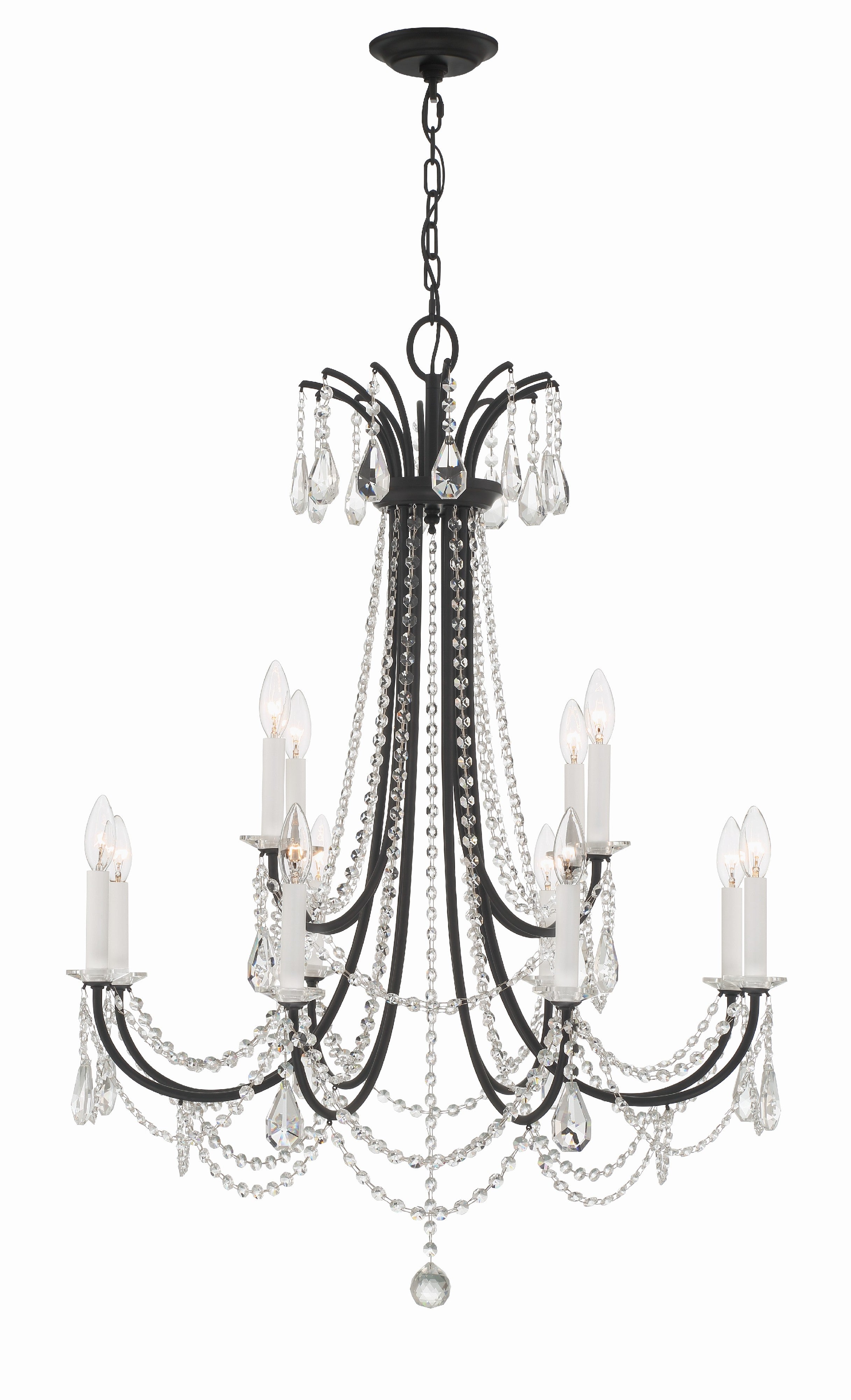 Crystorama Karrington KAR-90912-MK-CL-MWP – 30 Inch – 12 Light – Chandelier – Matte Black – Dry Rated