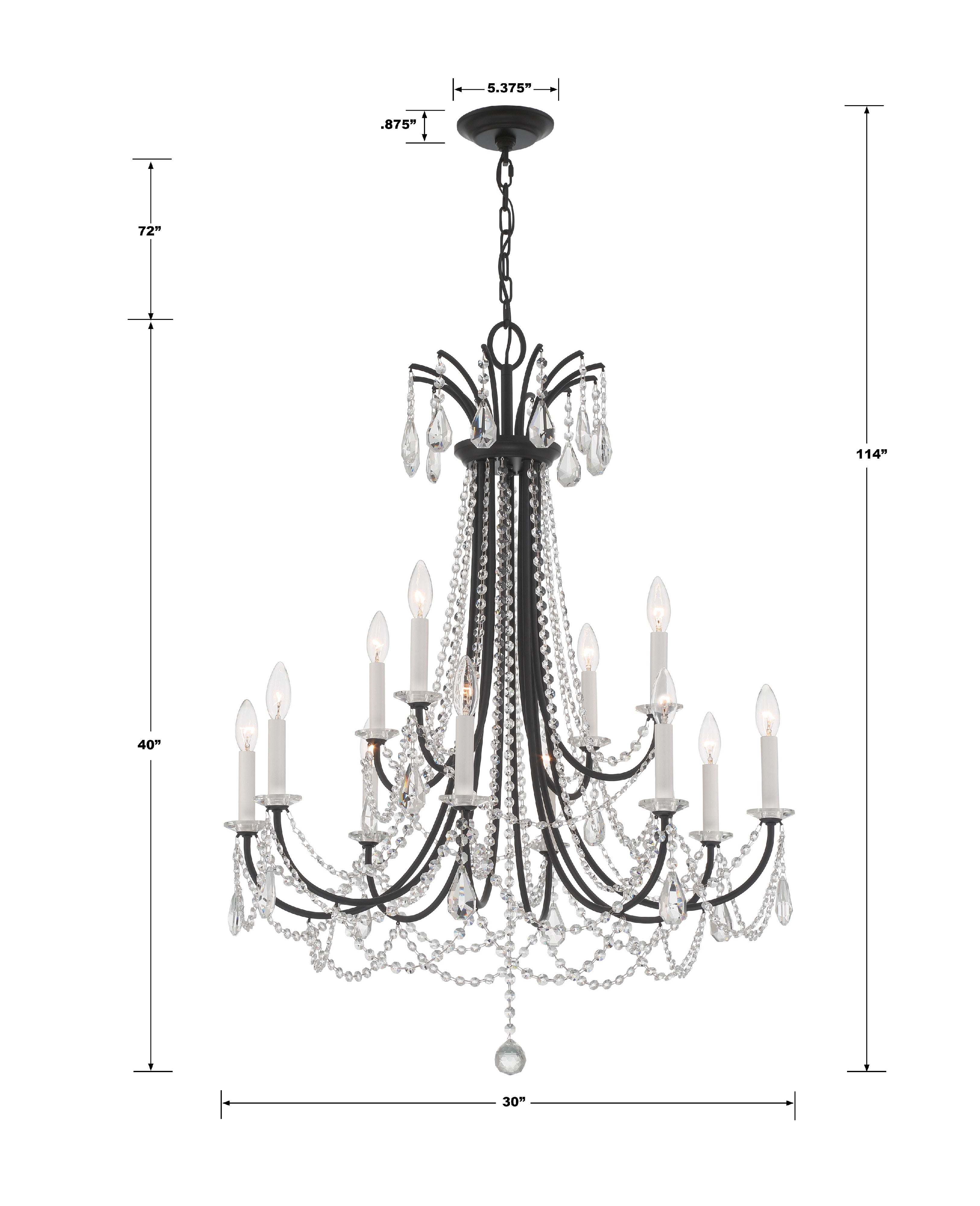 Crystorama Karrington KAR-90912-MK-CL-MWP – 30 Inch – 12 Light – Chandelier – Matte Black – Dry Rated