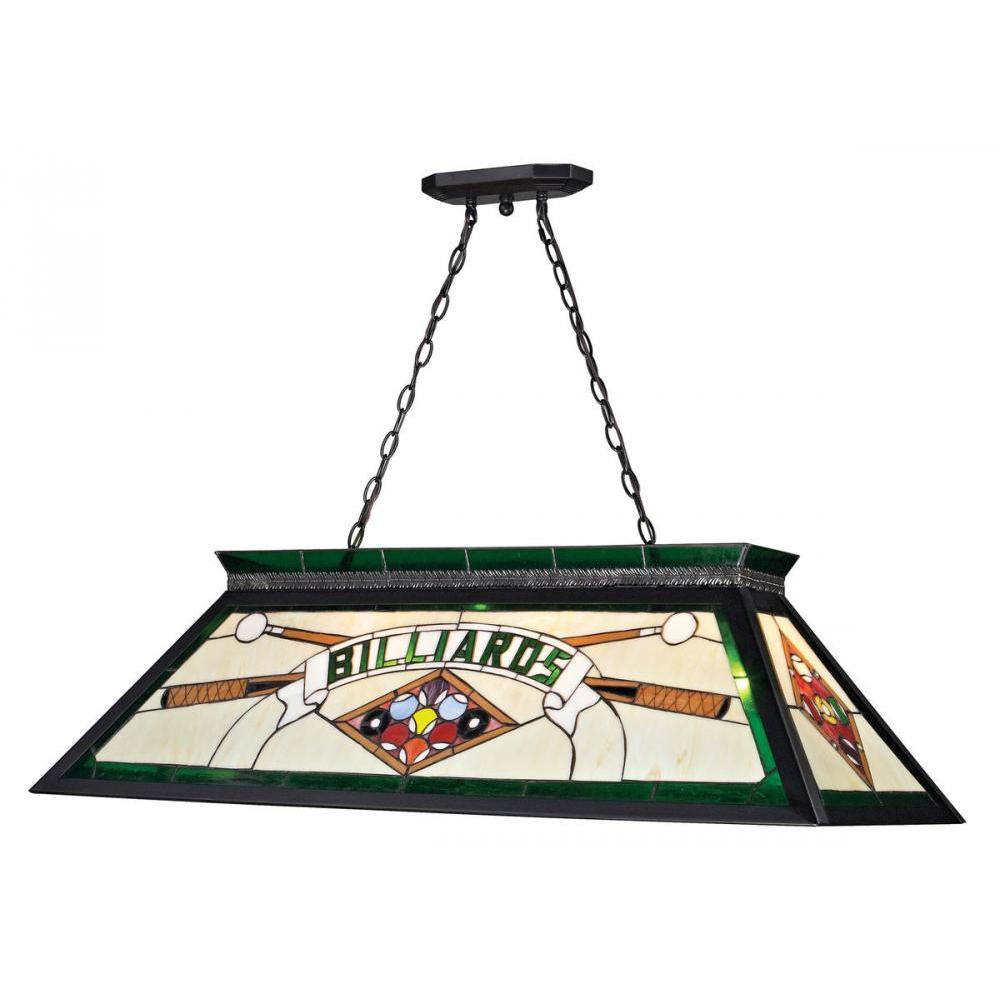 4 Light Billiard Table Light -Multi Colored Tiffany