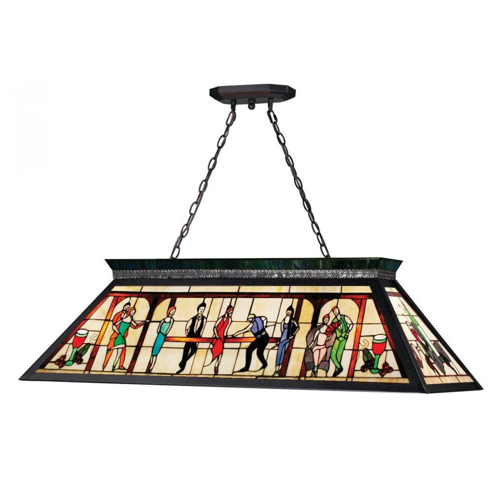 4 Light Billiard Table Light -Multi Colored Tiffany