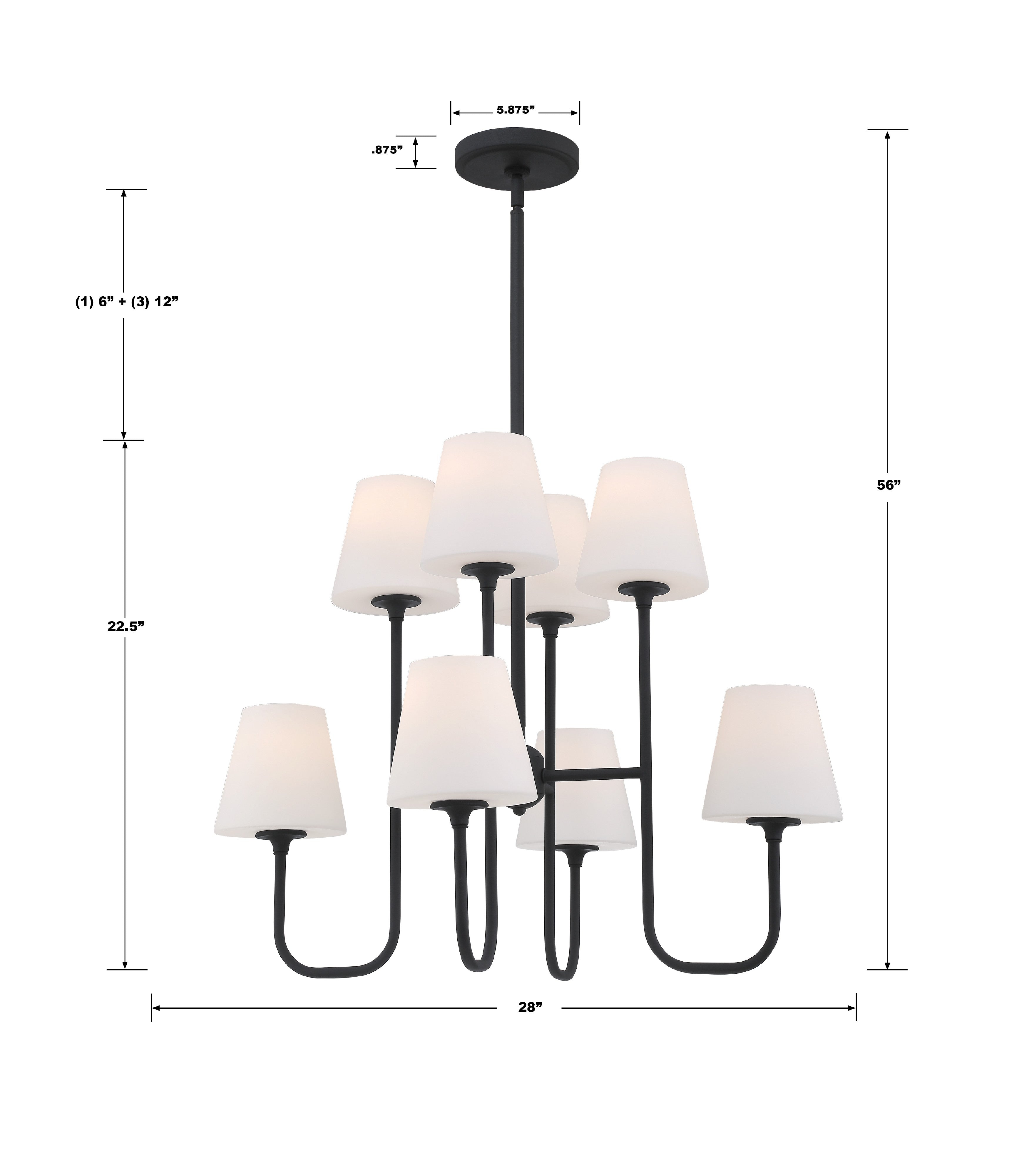 Crystorama Keenan KEE-A3008-BF – 28 Inch – 8 Light – Chandelier – Black Forged – Damp Rated