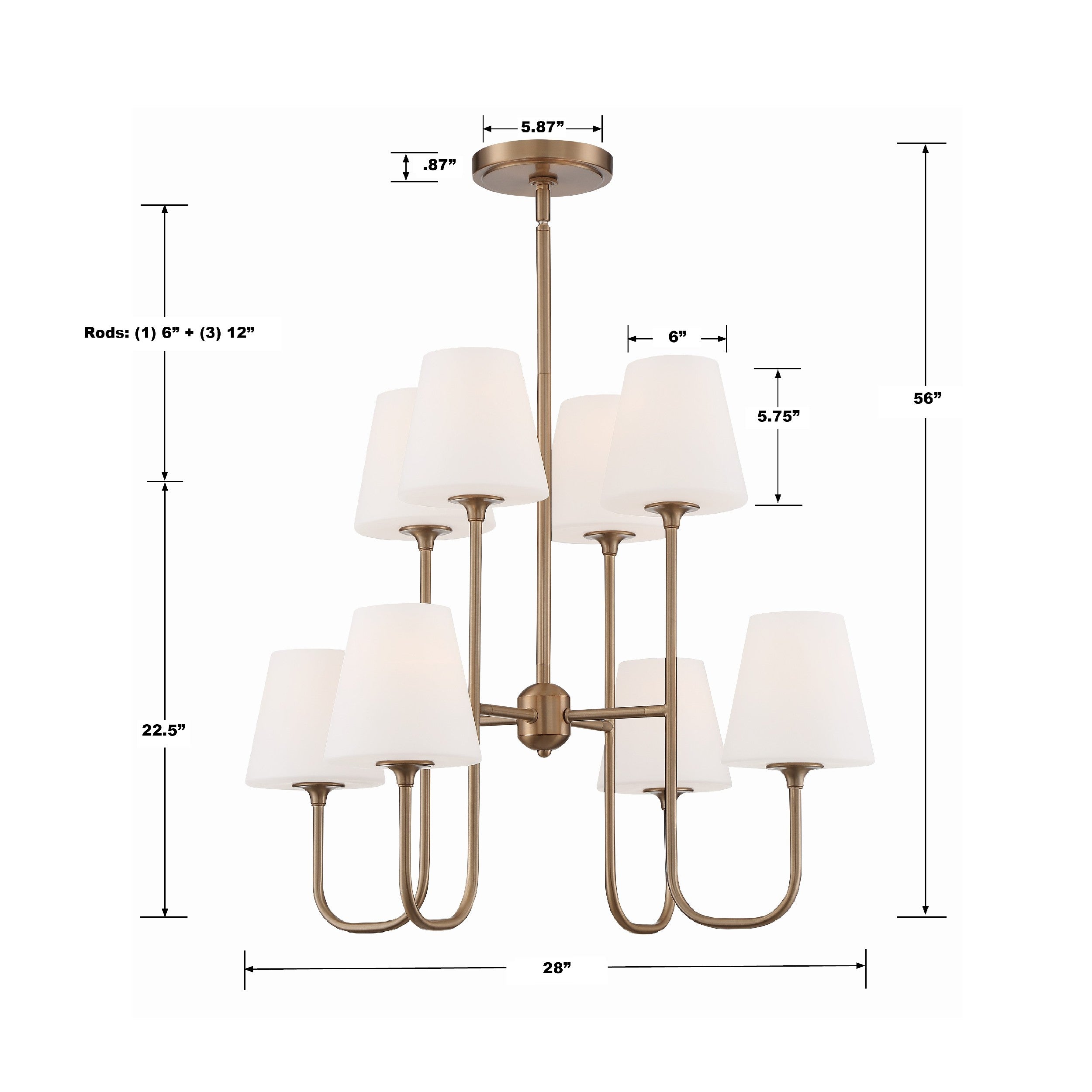 Crystorama Keenan KEE-A3008-VG – 28 Inch – 8 Light – Chandelier – Vibrant Gold – Damp Rated