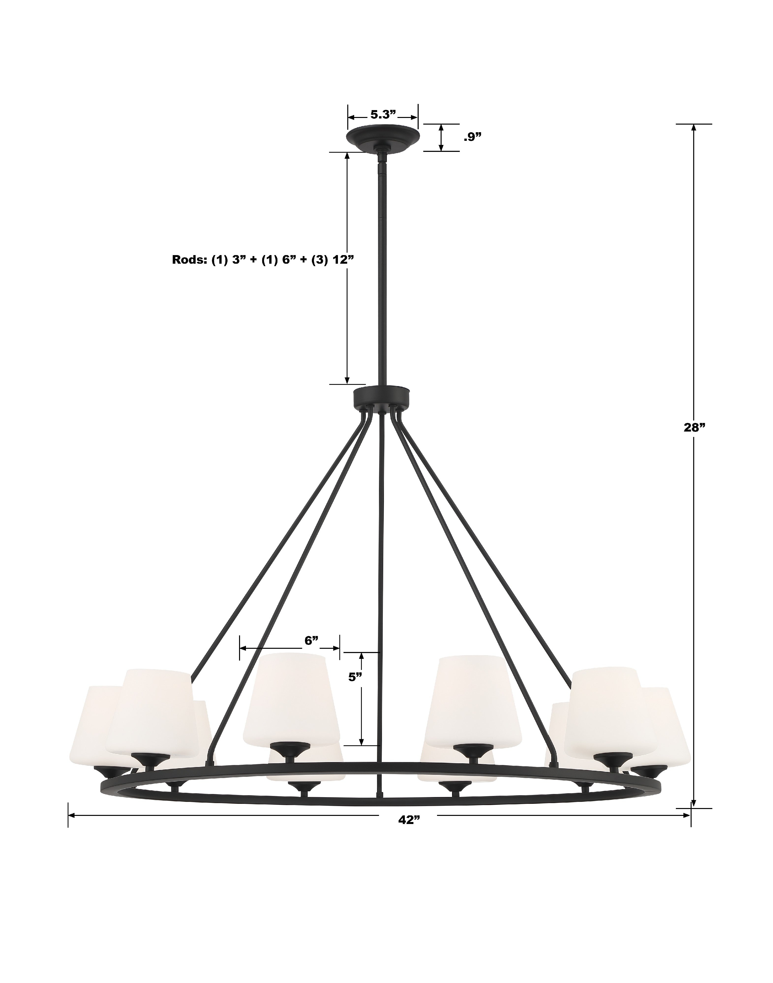 Crystorama Keenan KEE-A3009-MK – 42 Inch – 10 Light – Chandelier – Matte Black – Damp Rated