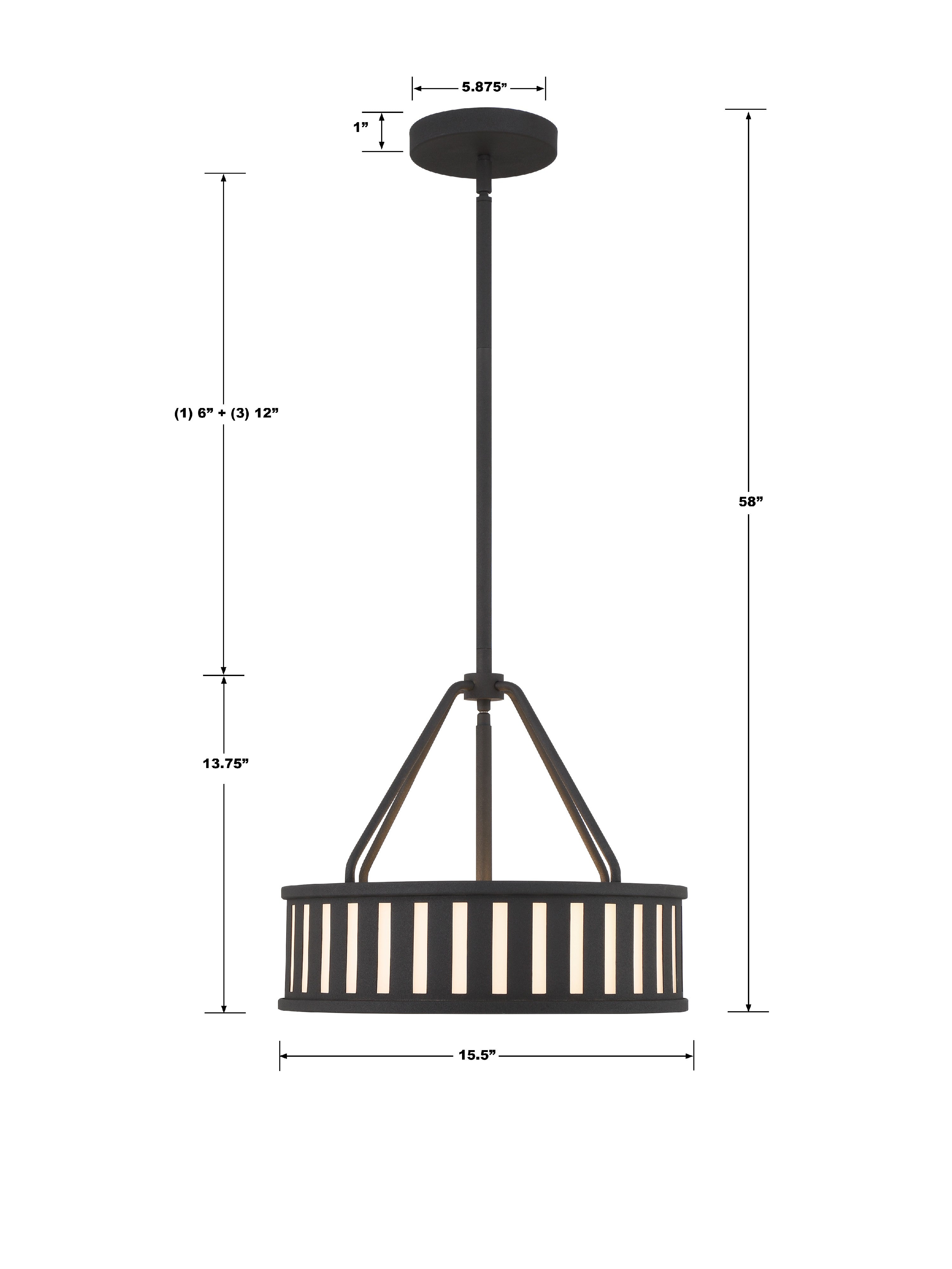 Crystorama Kendal KEN-8303-BF – 15.5 Inch – 3 Light – Chandelier – Black Forged – Damp Rated