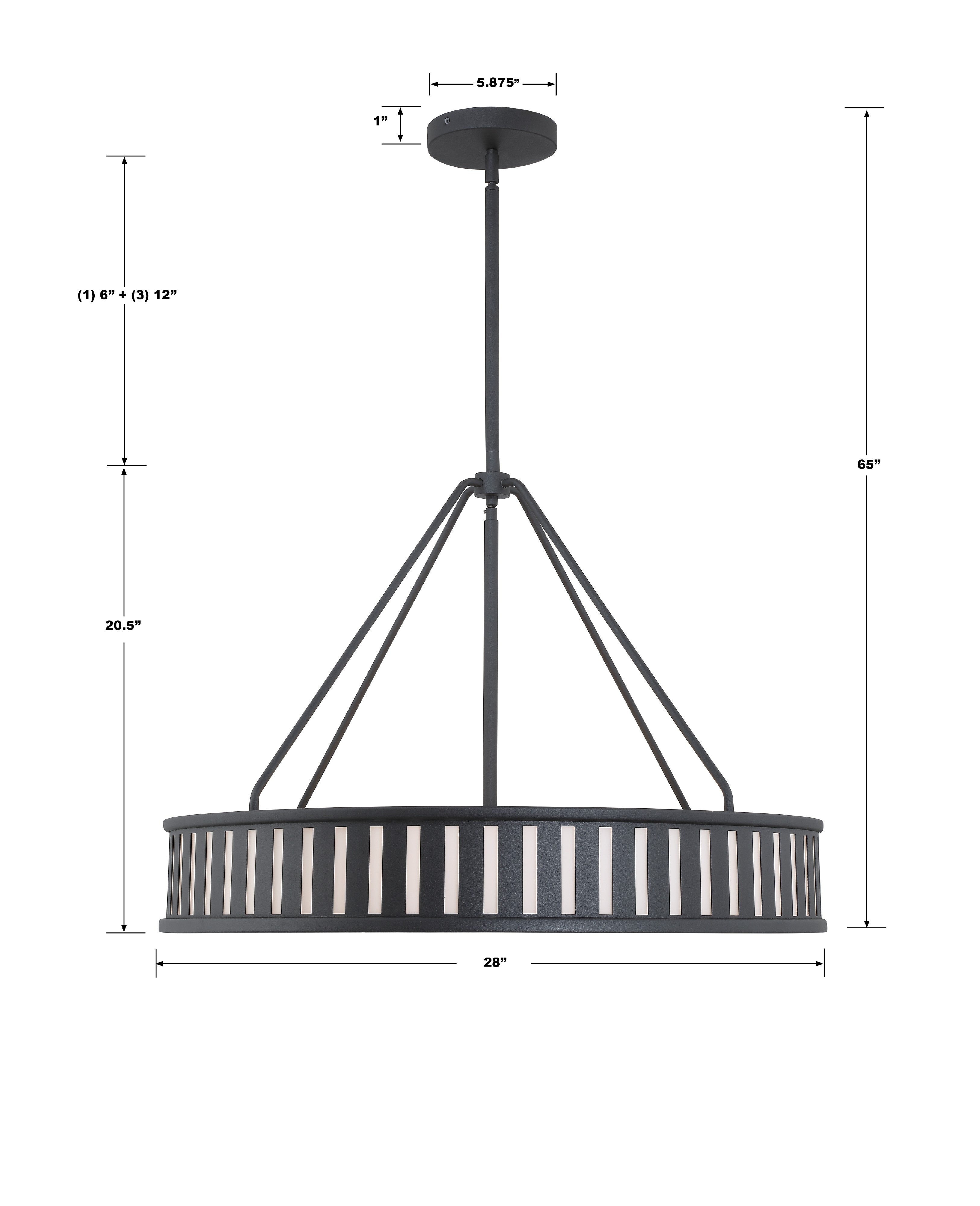 Crystorama Kendal KEN-8306-BF – 28 Inch – 6 Light – Chandelier – Black Forged – Damp Rated