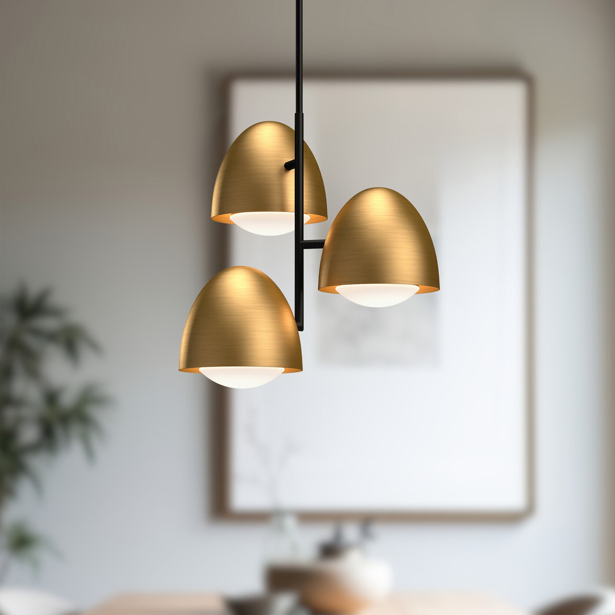 Kenji 24-in Aged Gold/Opal Matte Glass 3 Lights Chandeliers
