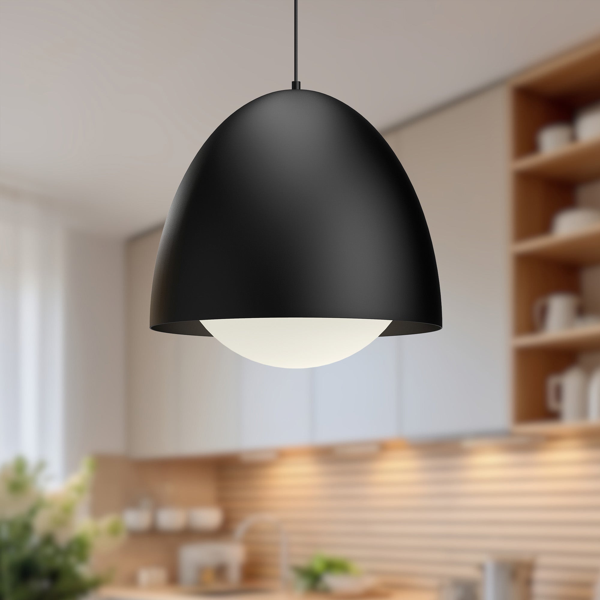 Kenji 20-in Matte Black/Opal Matte Glass 1 Light Pendant