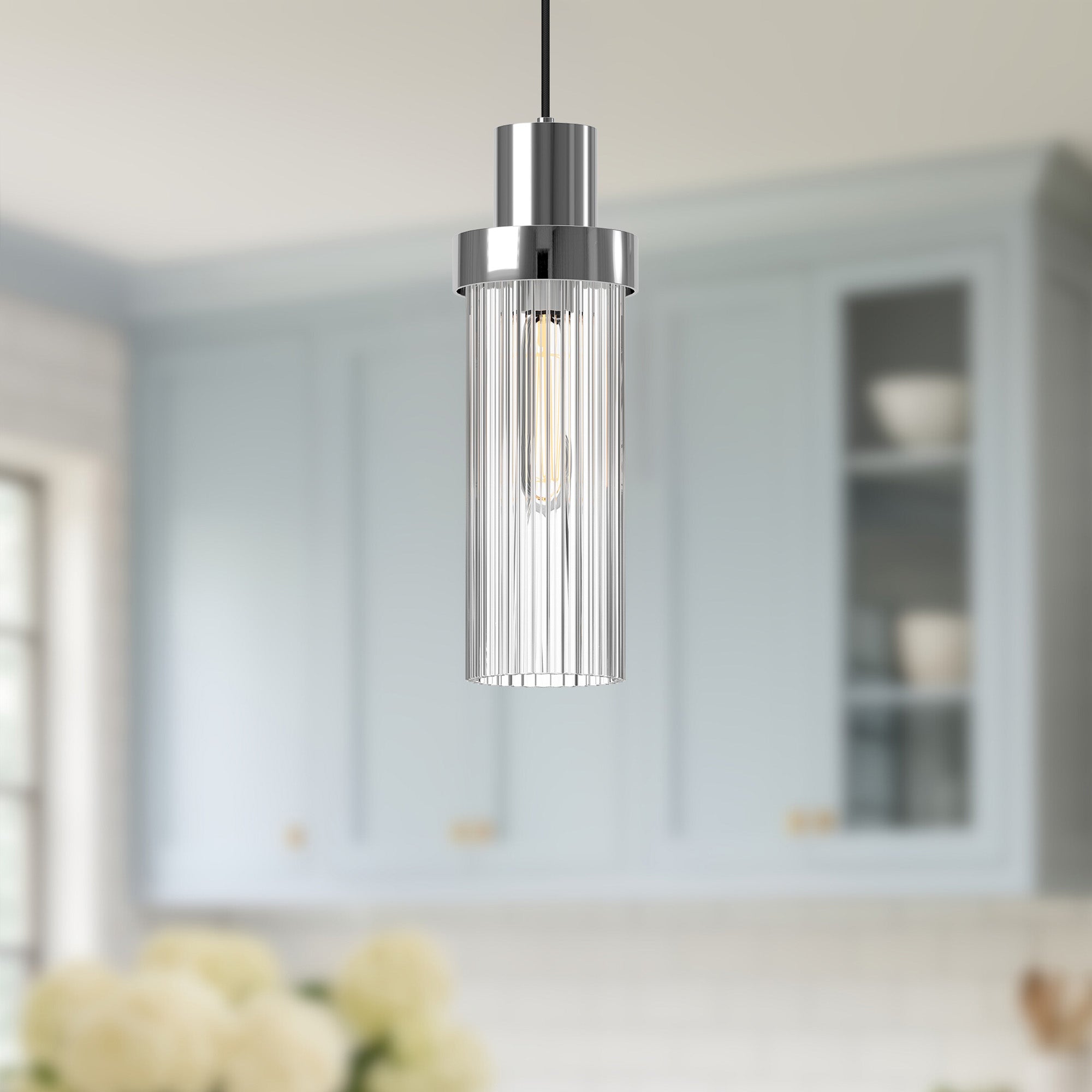Kent 5-in Chrome/Clear Ribbed Glass 1 Light Pendant