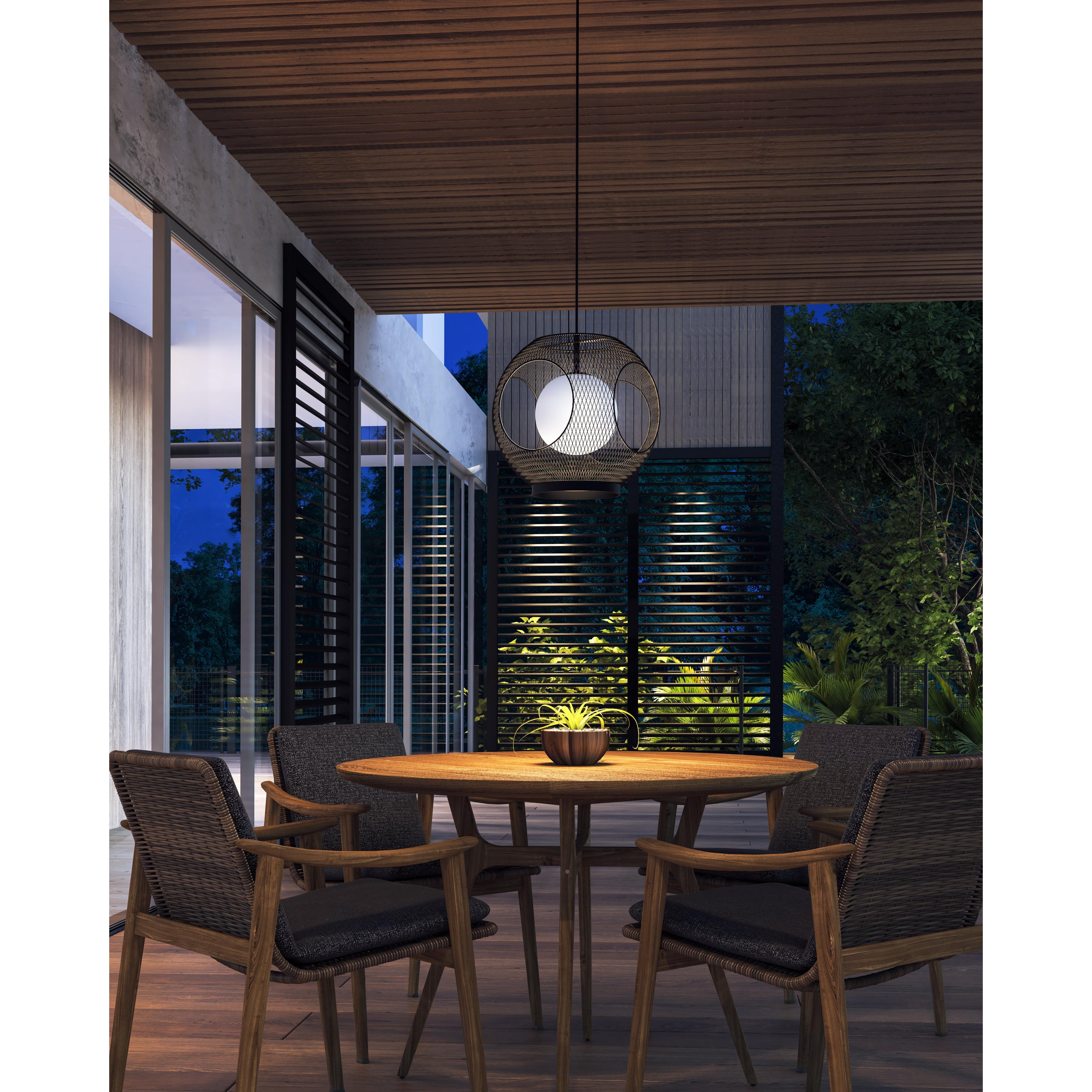 Kona 13-in Black/Opal Glass 1 Light Exterior Pendant