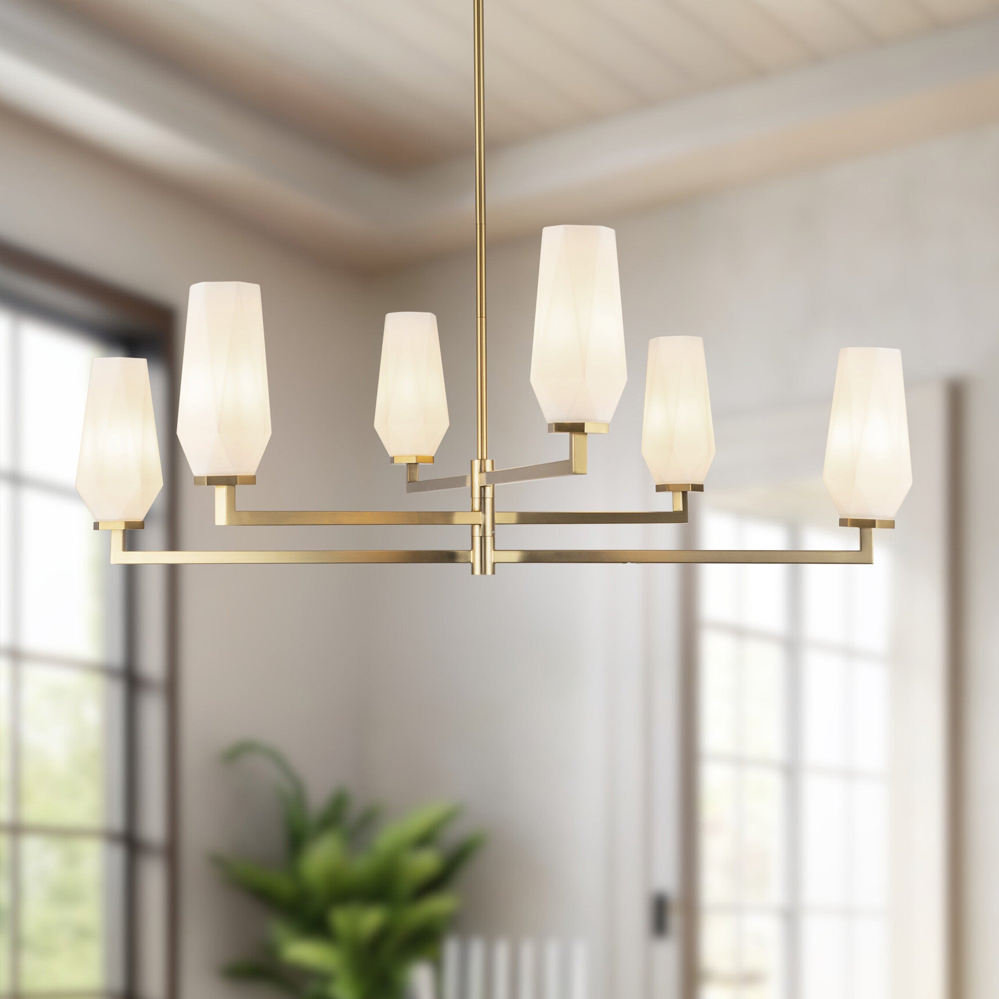 Krysta 35-in Brushed Gold/Opal Glass 6 Lights Chandelier