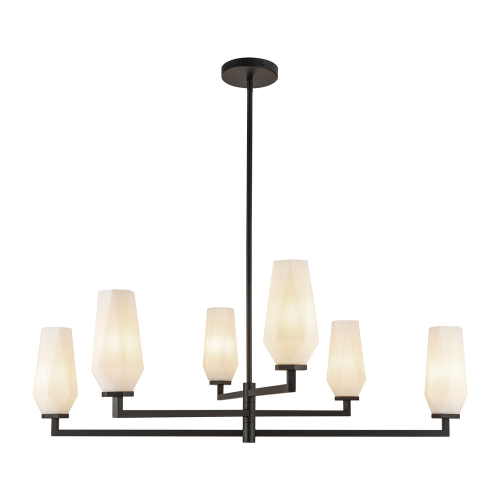 ALORA MOOD Lighting CH424135MBOP Chandelier, 6 Lights, Matte Black/Opal Glass
