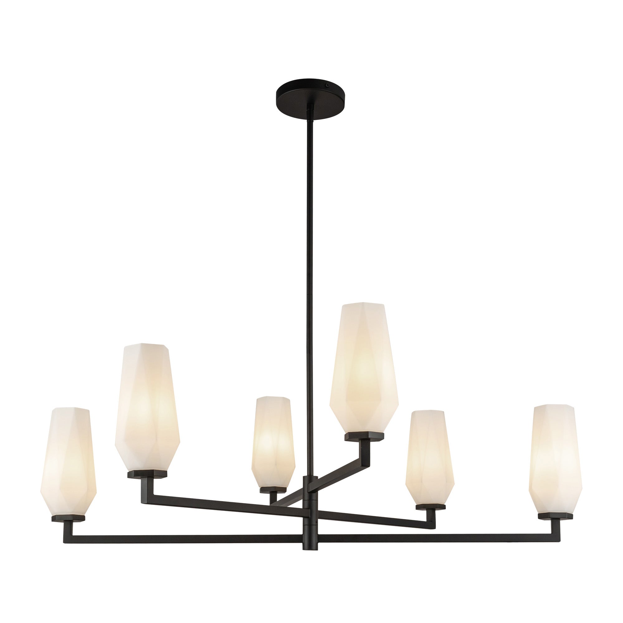 Krysta 35-in Matte Black/Opal Glass 6 Lights Chandelier