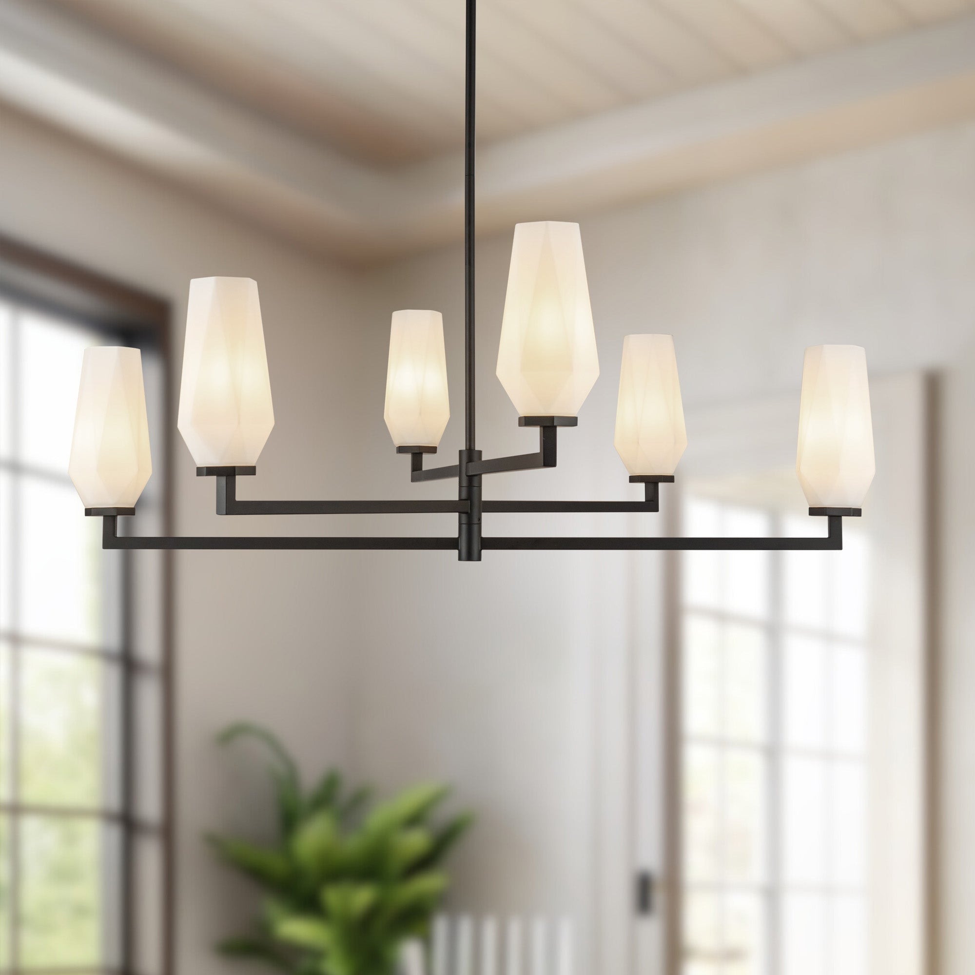Krysta 35-in Matte Black/Opal Glass 6 Lights Chandelier