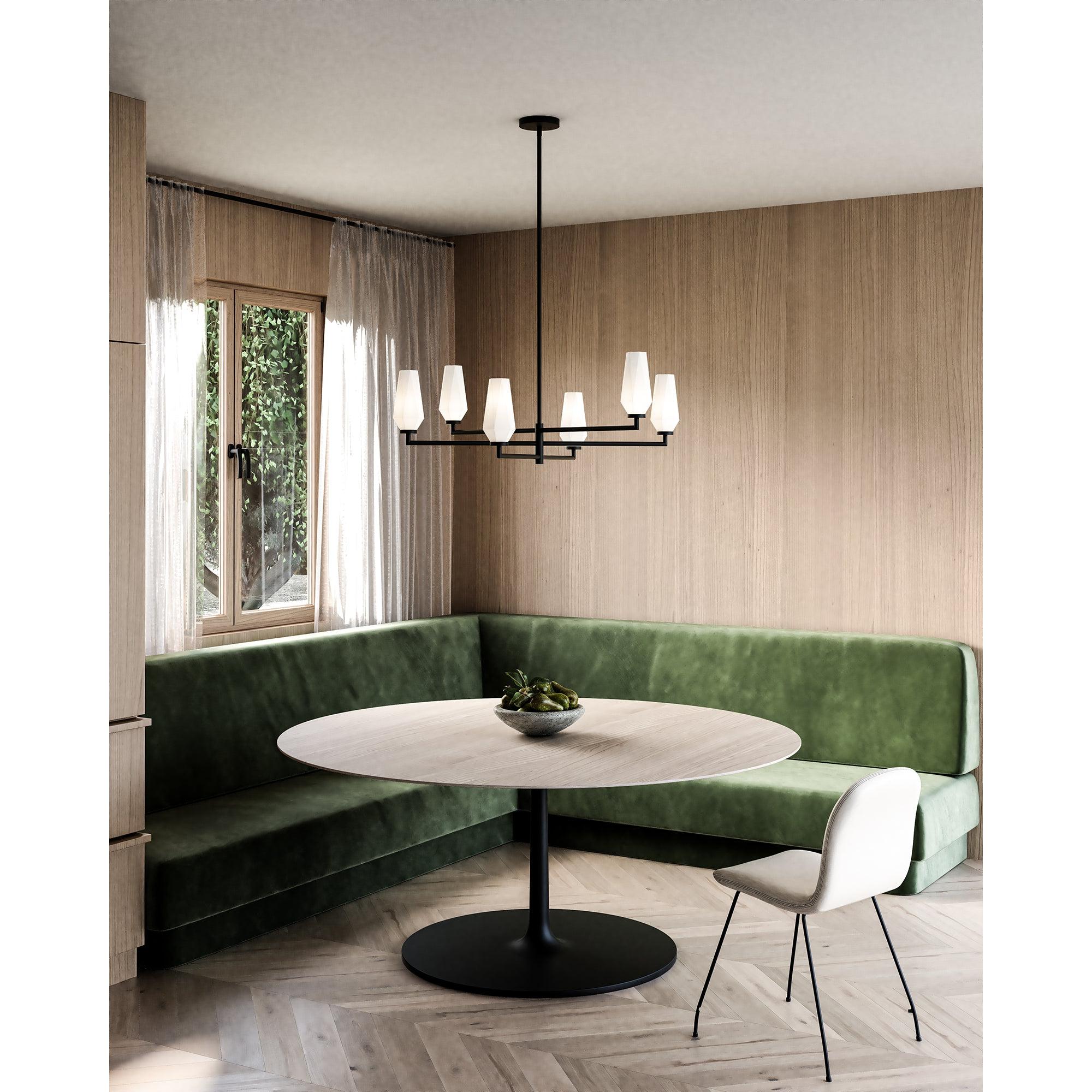 Krysta 35-in Matte Black/Opal Glass 6 Lights Chandelier