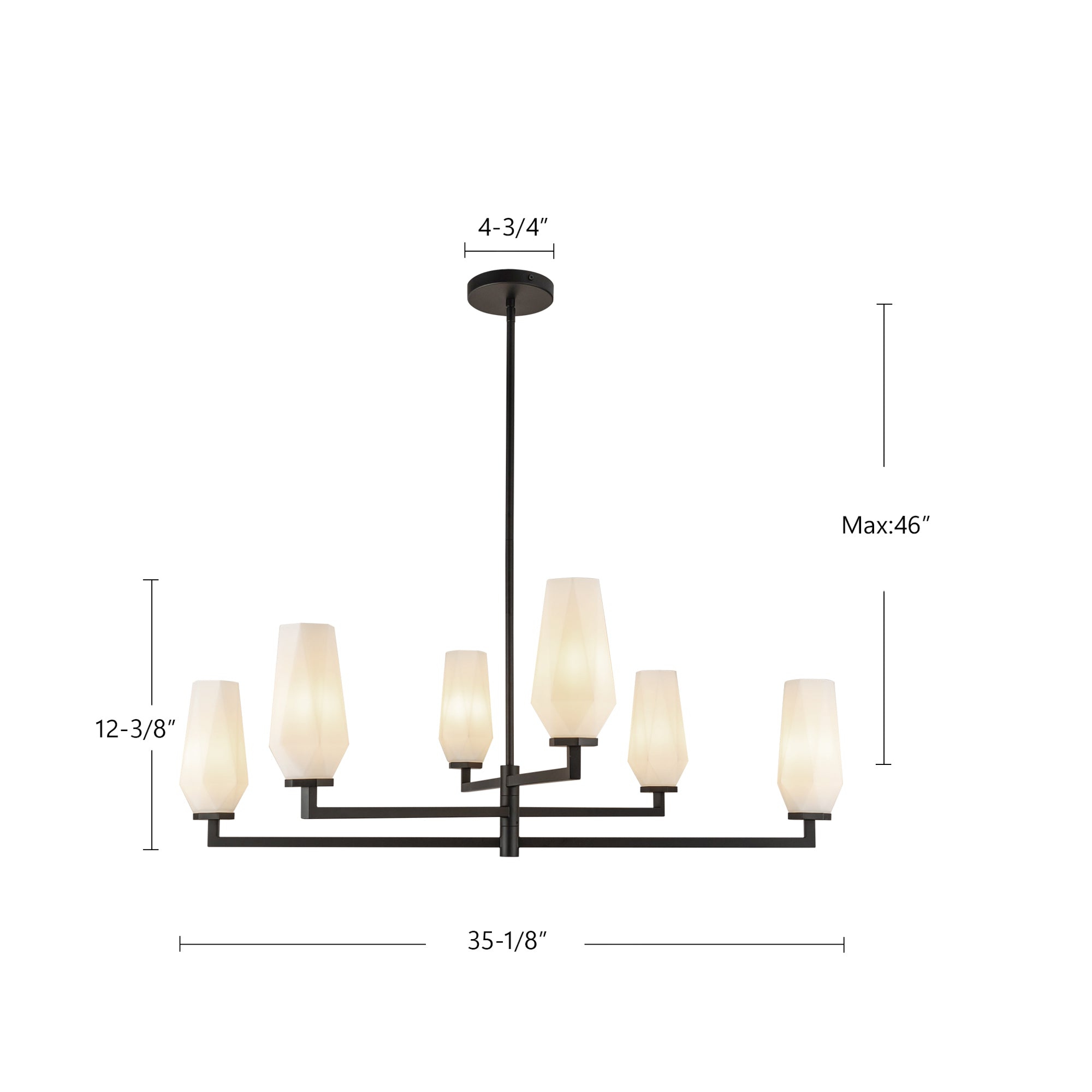 Krysta 35-in Matte Black/Opal Glass 6 Lights Chandelier