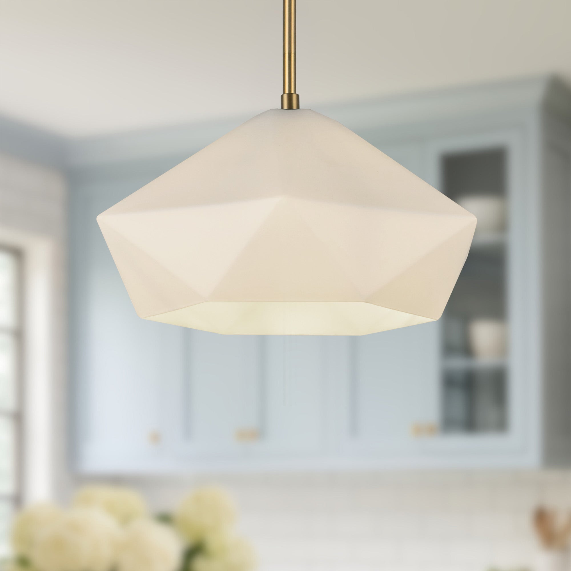 Krysta 14-in Brushed Gold/Opal Glass 1 Light Pendant