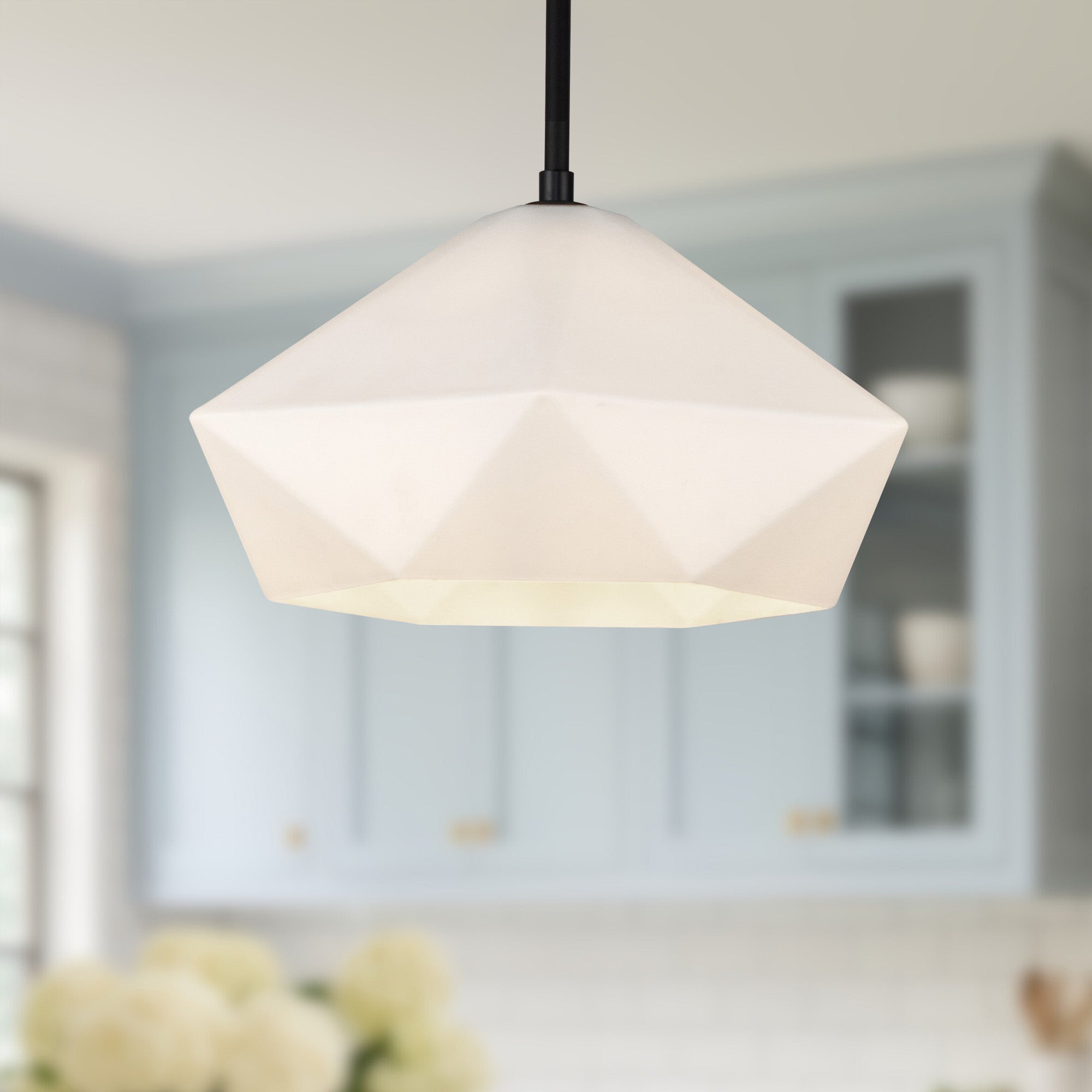 Krysta 14-in Matte Black/Opal Glass 1 Light Pendant