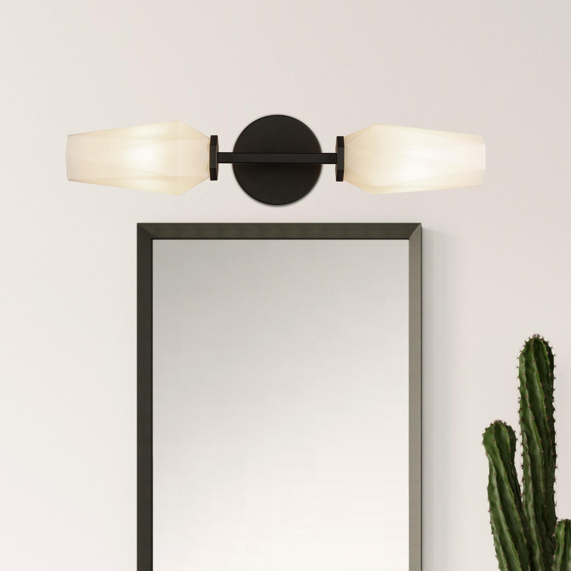 Krysta 20-in Matte Black/Opal Glass 2 Lights Wall Vanity