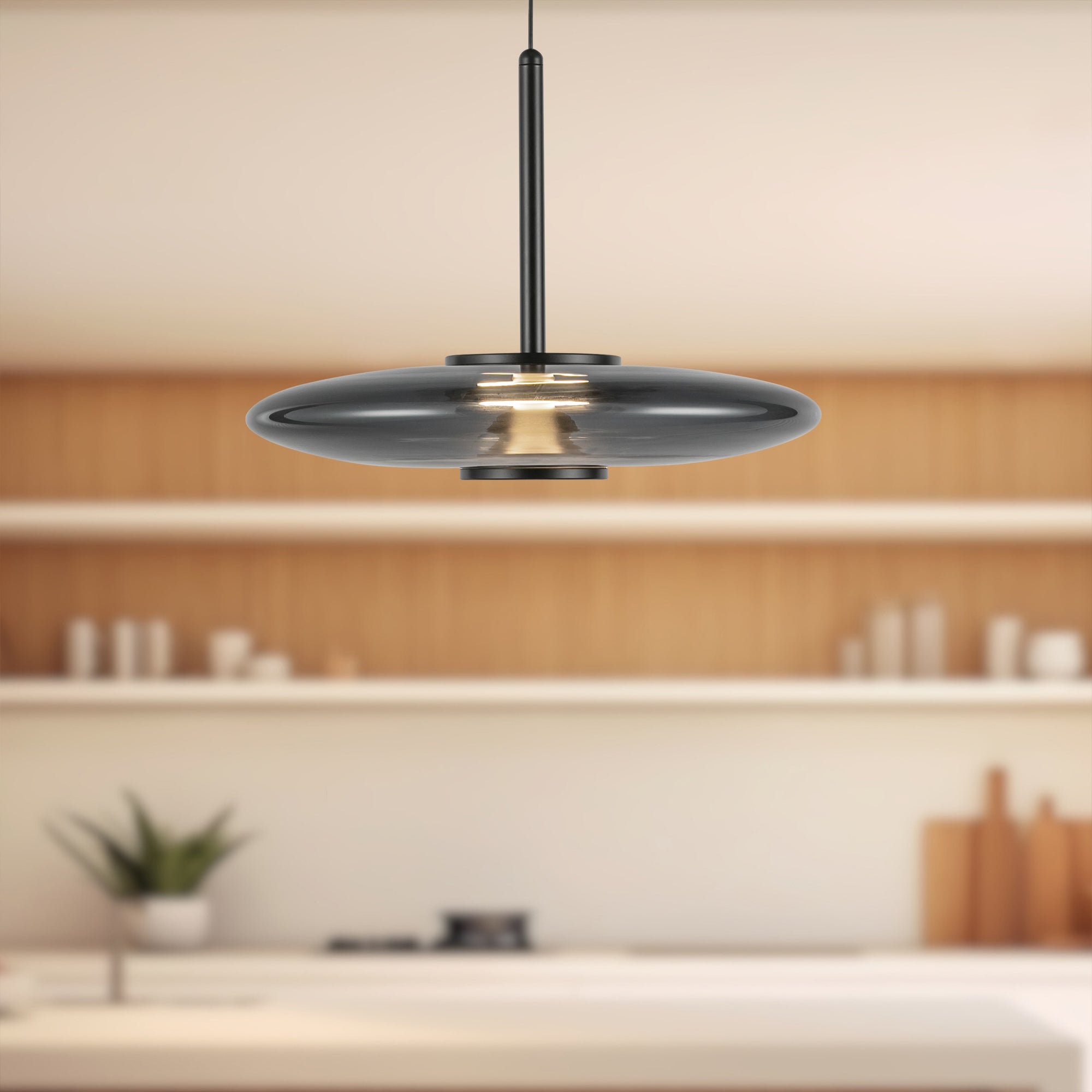 Kyoto 17-in Black/Smoked Glass LED Pendant