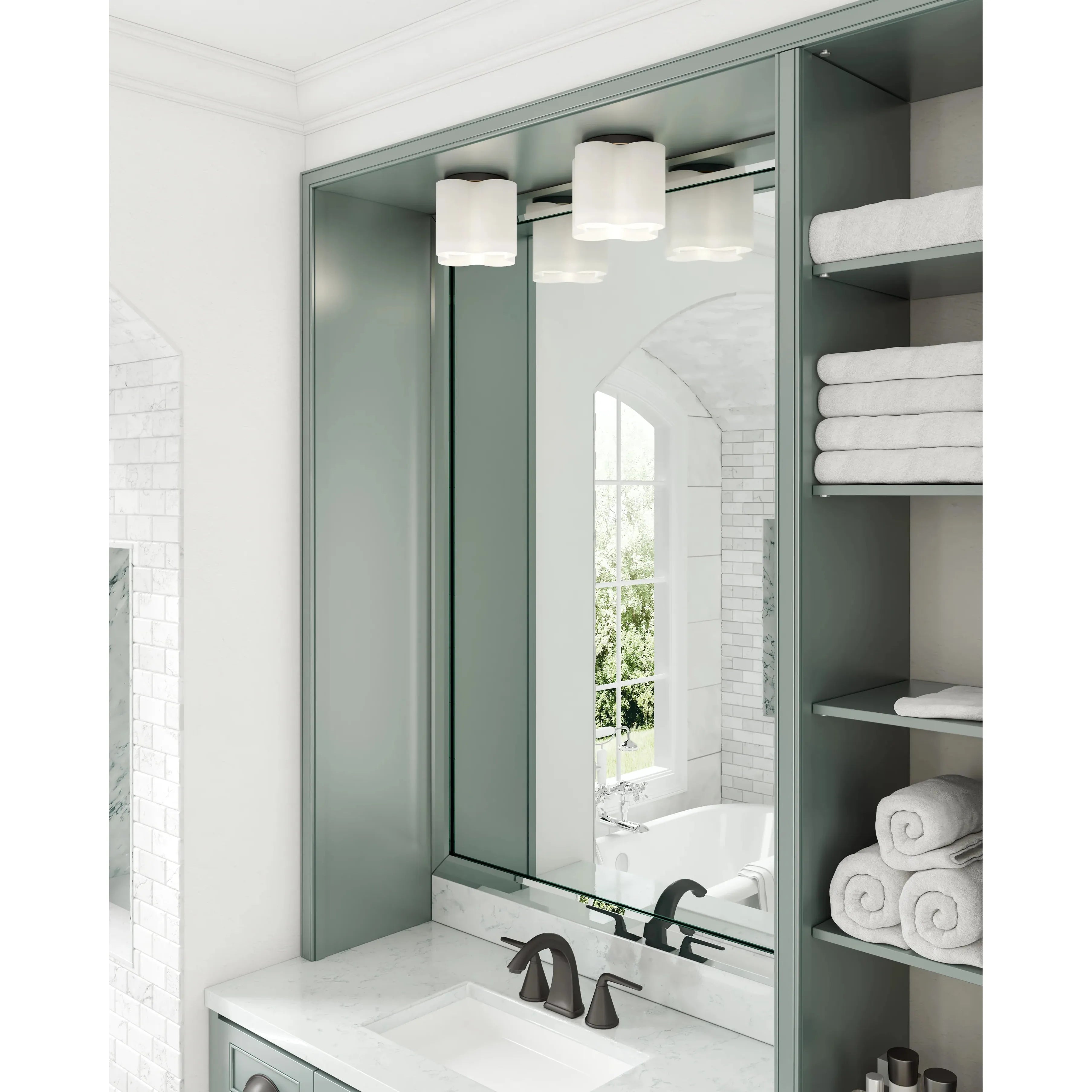 Clover LED Flush Mount Ceiling Light Fixture - 9-in - Brushed Gold/Opal Glass