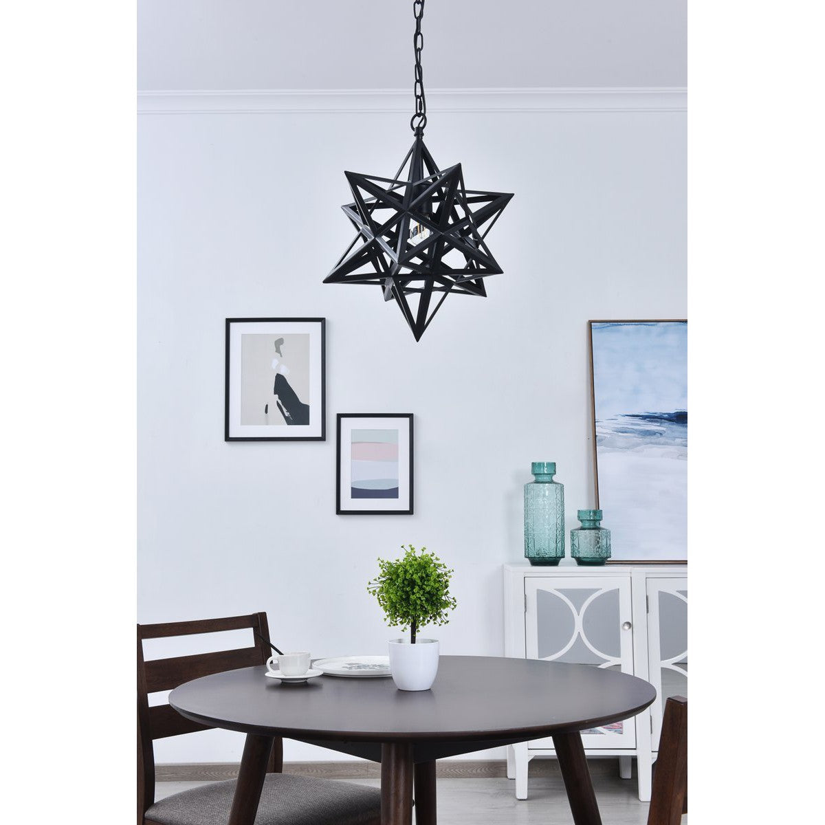 Elegant Lighting NOCTURNE LD4076D16BK Pendant Mid Century Modern - Black