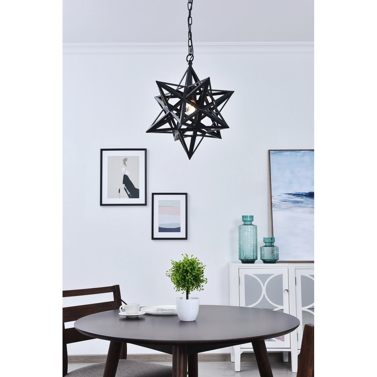 Elegant Lighting NOCTURNE LD4076D16BK Pendant Mid Century Modern - Black