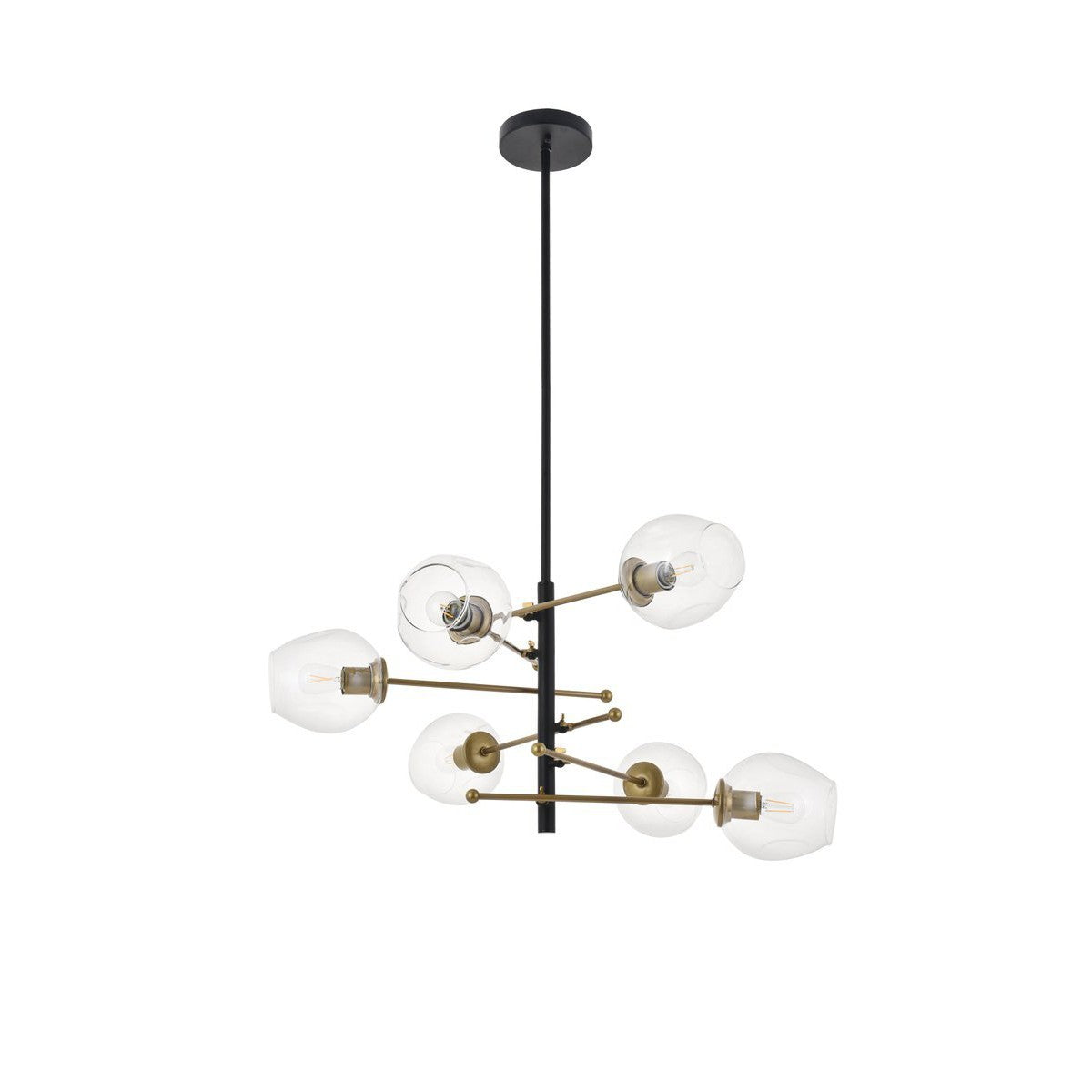 Elegant Lighting PARAGON LD5053D32BRB Pendant Mid Century Modern - Matte Black And Brass And Clear