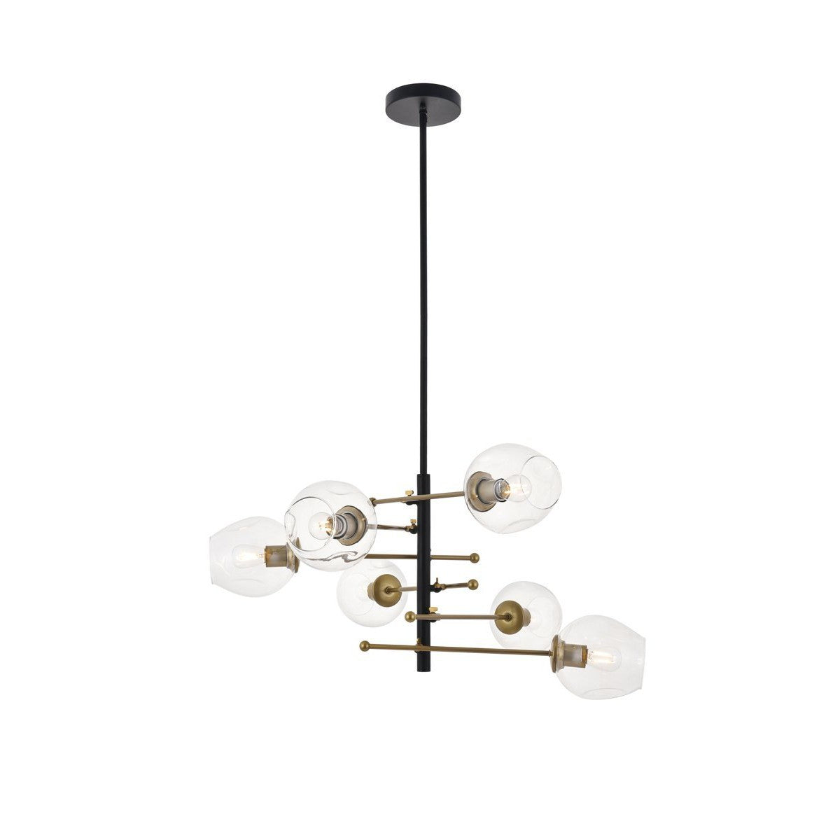 Elegant Lighting PARAGON LD5053D32BRB Pendant Mid Century Modern - Matte Black And Brass And Clear