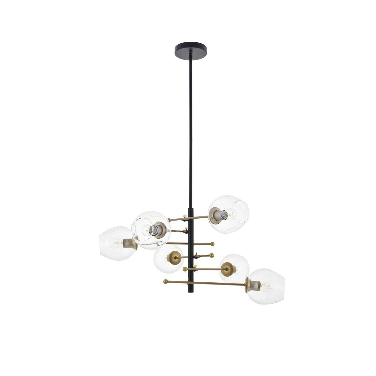 Elegant Lighting PARAGON LD5053D32BRB Pendant Mid Century Modern - Matte Black And Brass And Clear