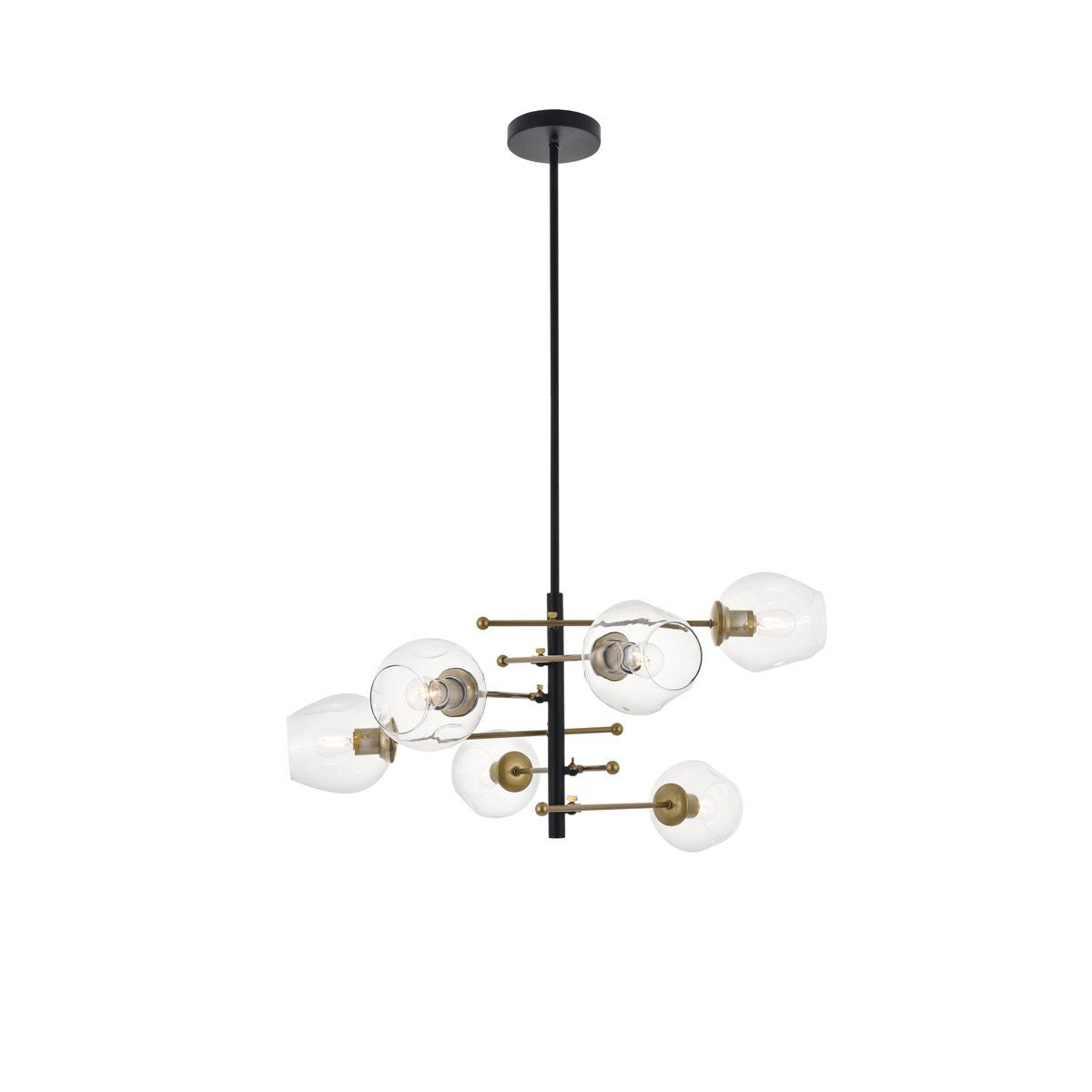 Elegant Lighting PARAGON LD5053D32BRB Pendant Mid Century Modern - Matte Black And Brass And Clear