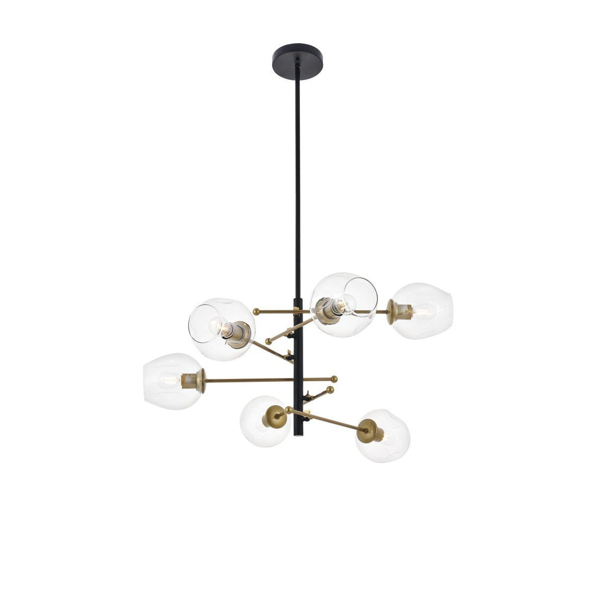 Elegant Lighting PARAGON LD5053D32BRB Pendant Mid Century Modern - Matte Black And Brass And Clear