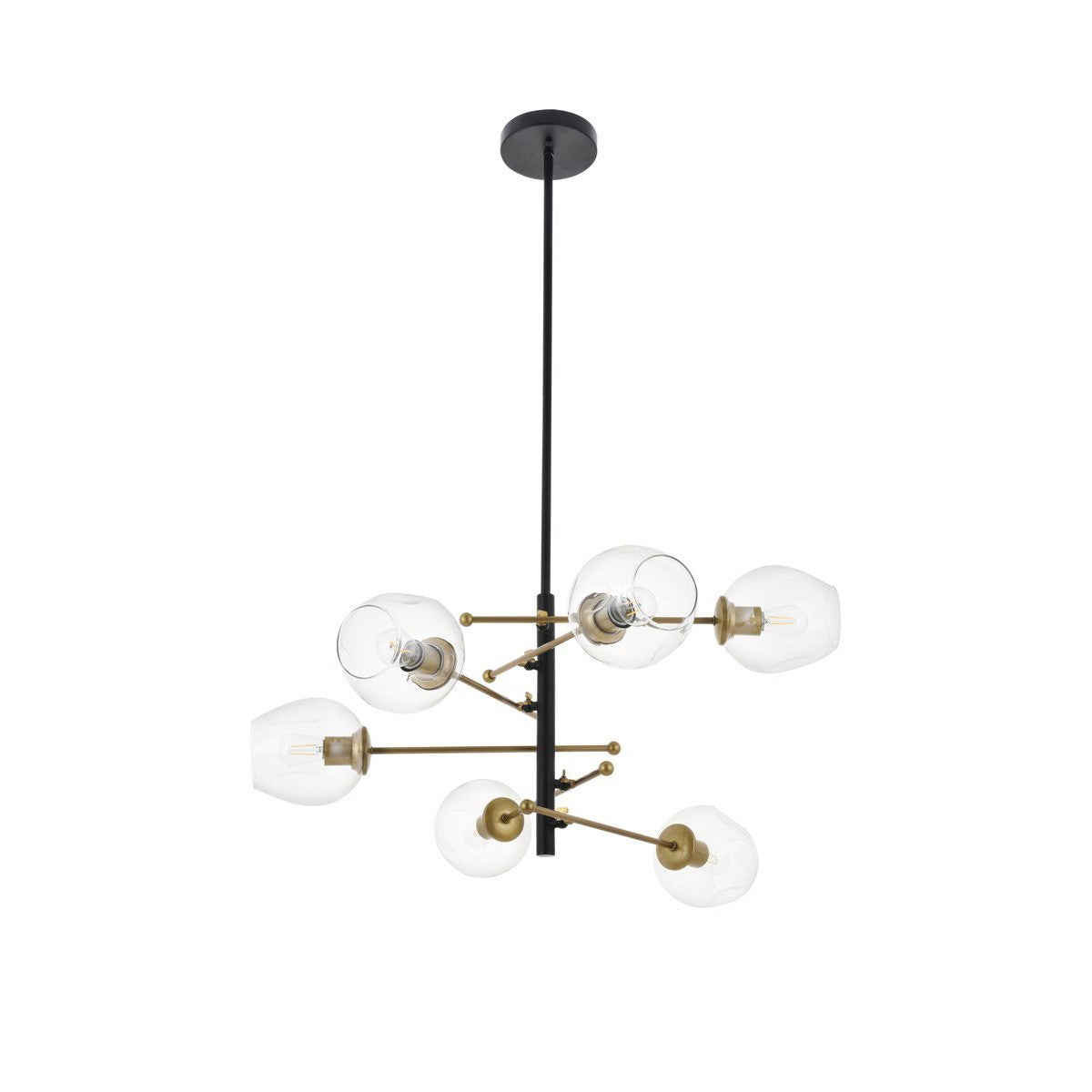 Elegant Lighting PARAGON LD5053D32BRB Pendant Mid Century Modern - Matte Black And Brass And Clear