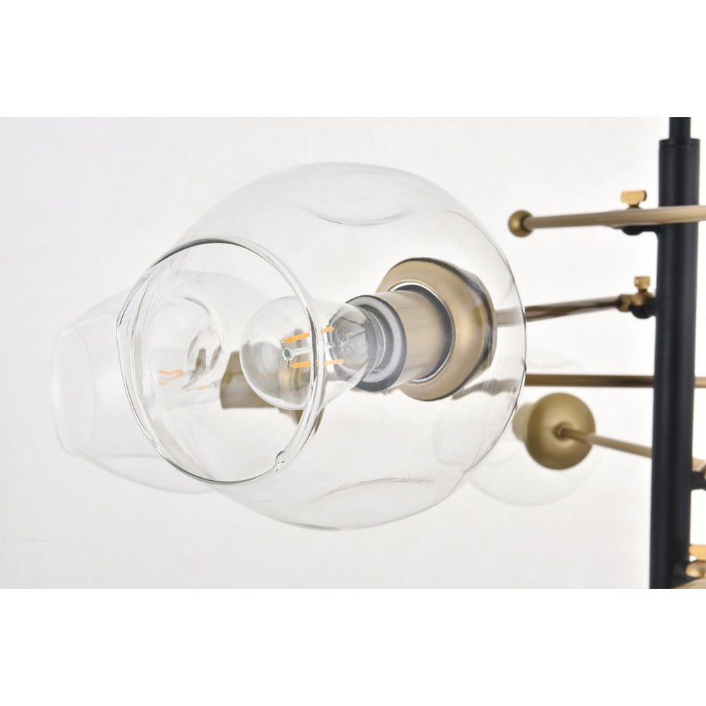 Elegant Lighting PARAGON LD5053D32BRB Pendant Mid Century Modern - Matte Black And Brass And Clear