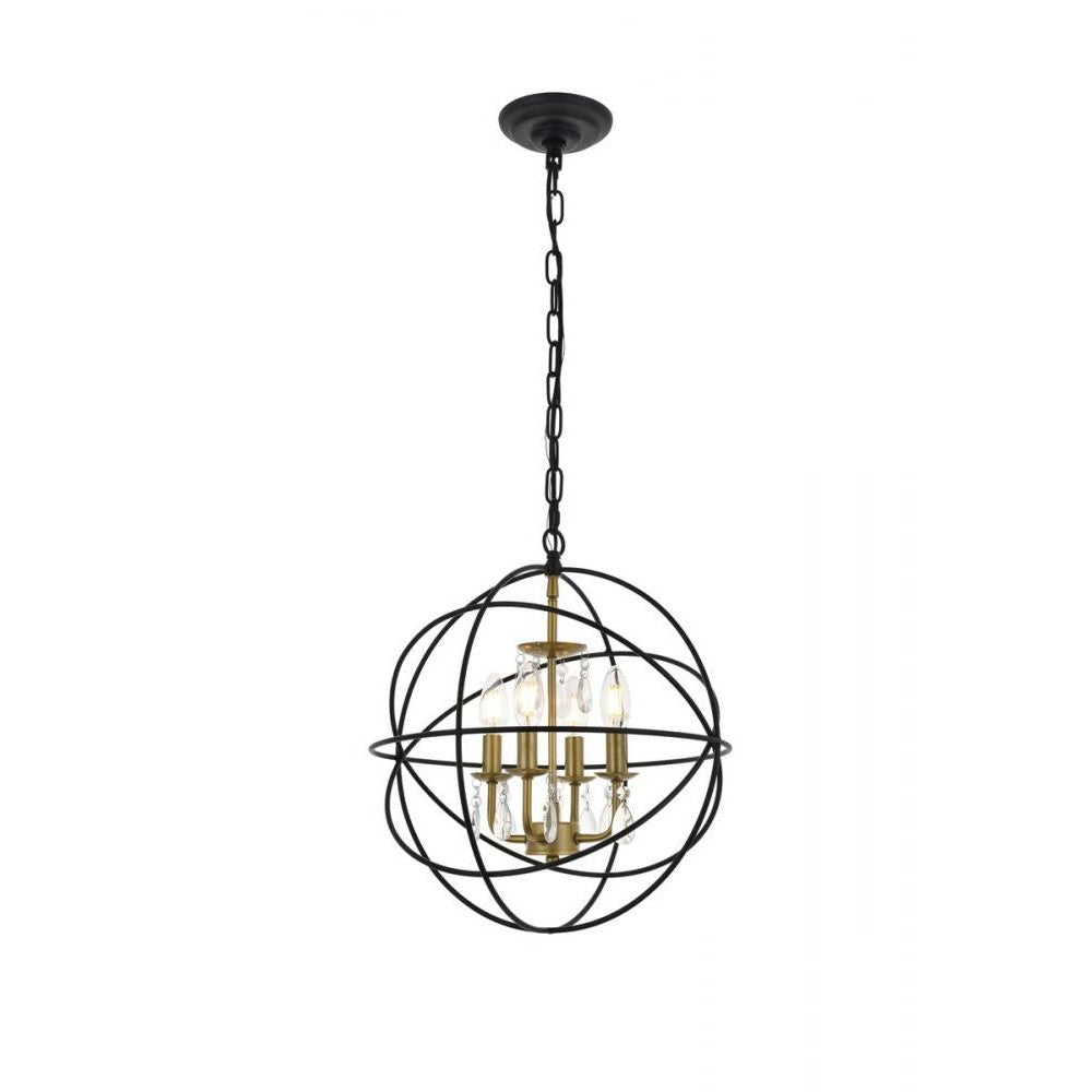 Elegant Lighting WALLACE LD5055D16BRB Pendant Mid Century Modern - Matte Black And Brass And Clear