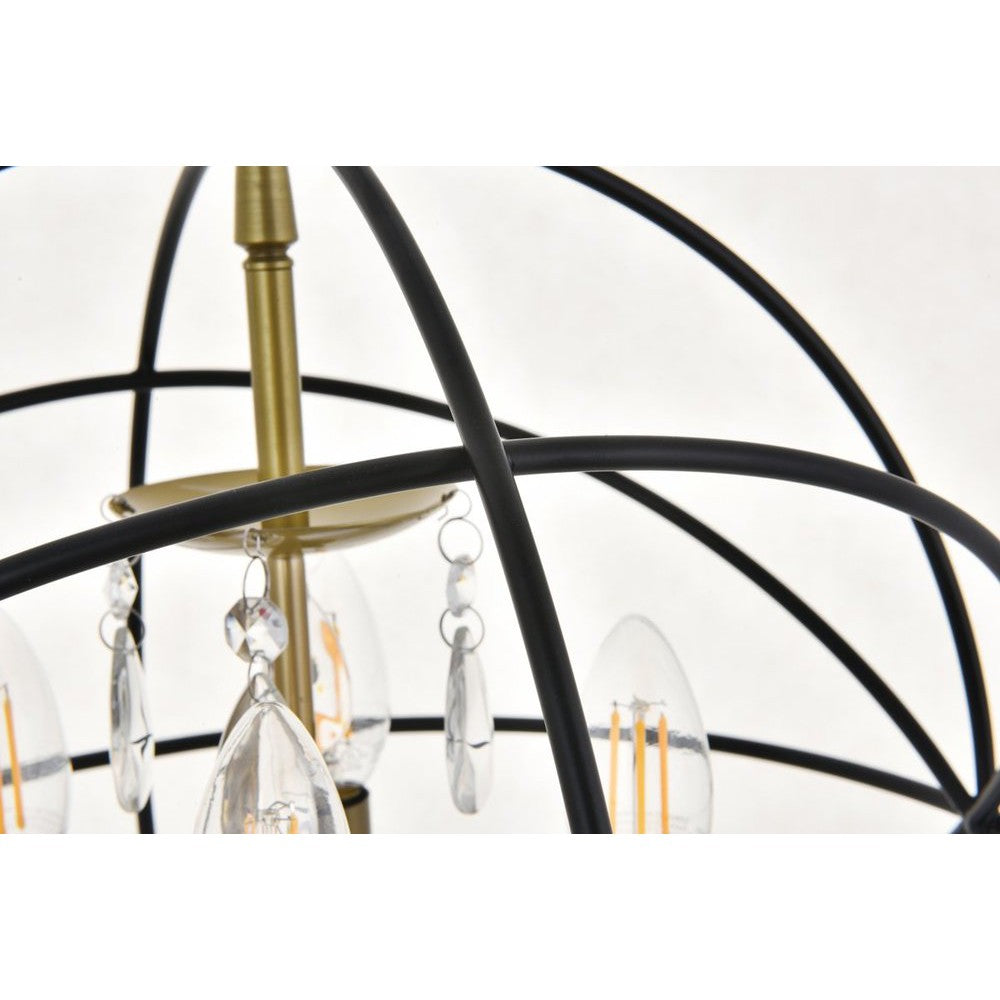 Elegant Lighting WALLACE LD5055D16BRB Pendant Mid Century Modern - Matte Black And Brass And Clear