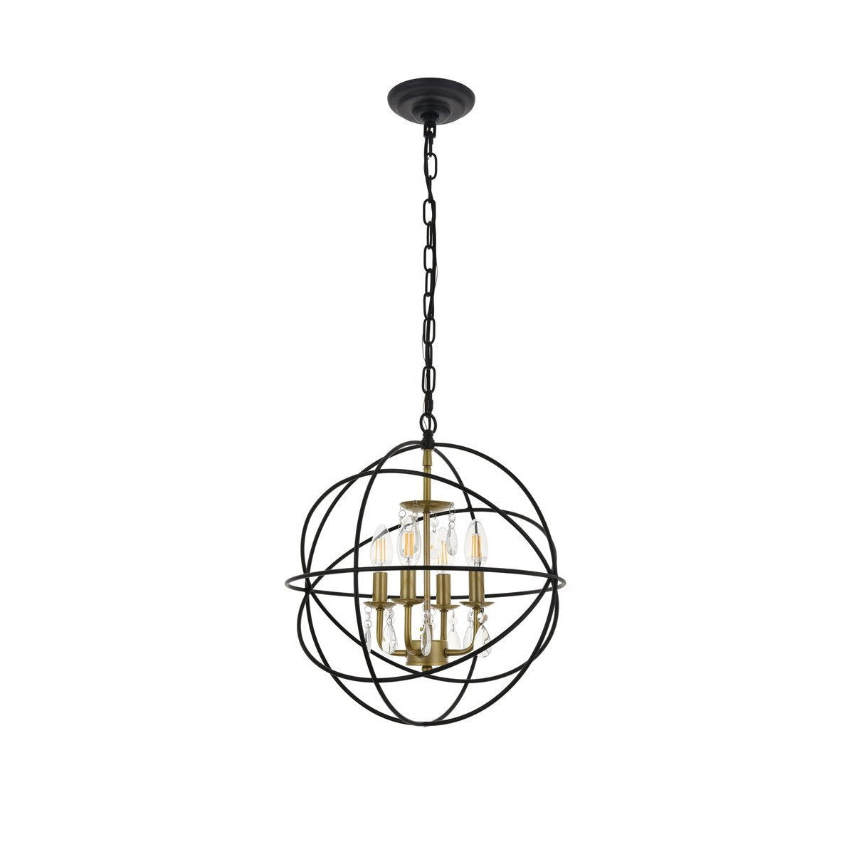 Elegant Lighting WALLACE LD5055D16BRB Pendant Mid Century Modern - Matte Black And Brass And Clear