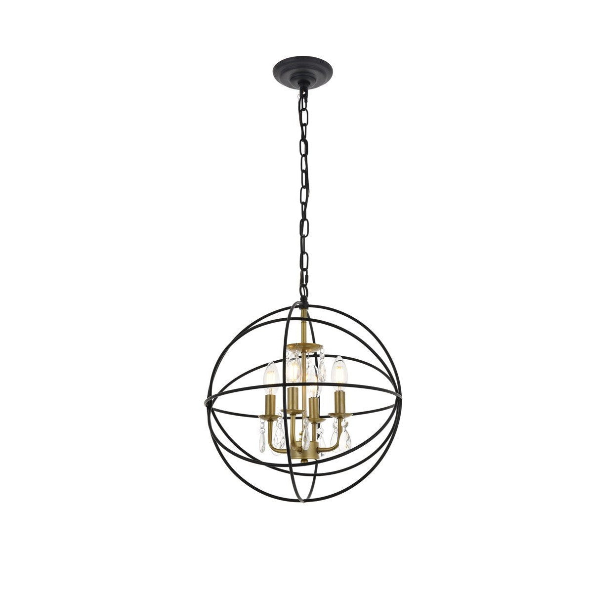 Elegant Lighting WALLACE LD5055D16BRB Pendant Mid Century Modern - Matte Black And Brass And Clear