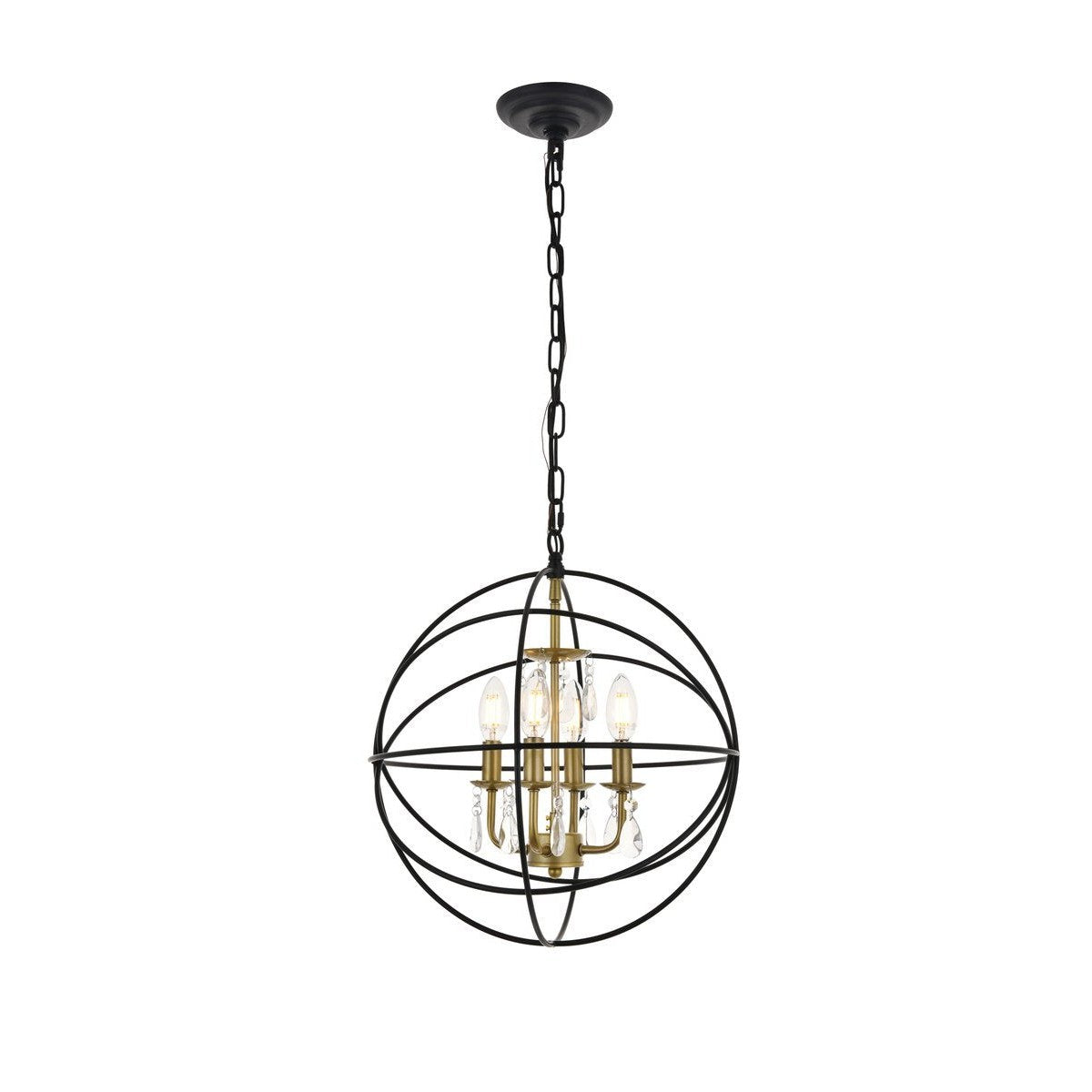 Elegant Lighting WALLACE LD5055D16BRB Pendant Mid Century Modern - Matte Black And Brass And Clear