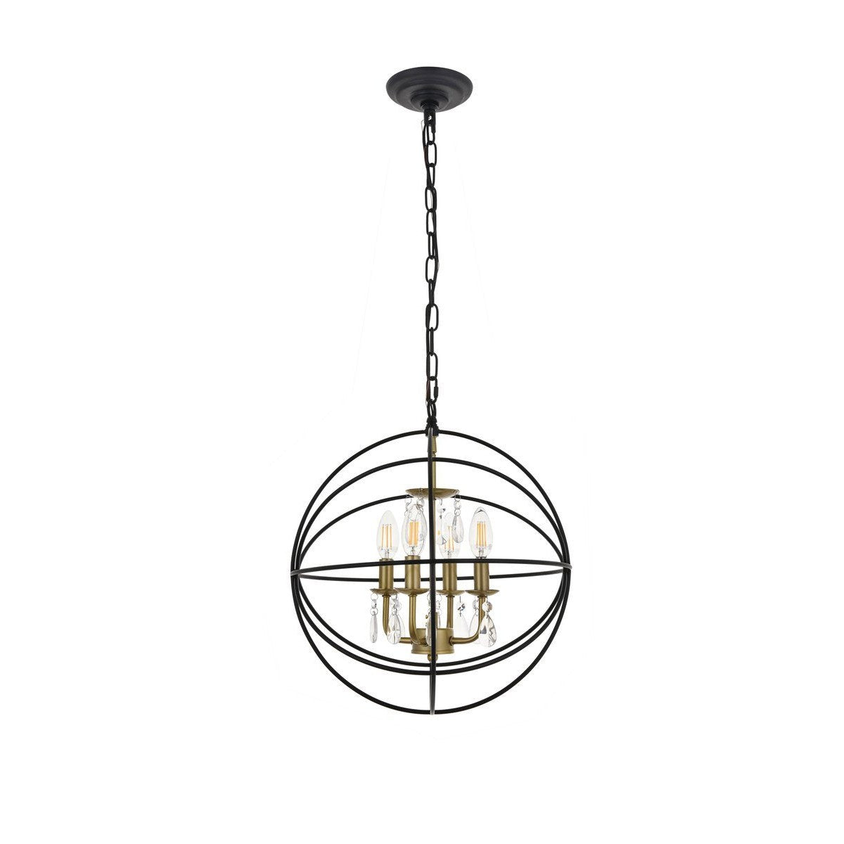 Elegant Lighting WALLACE LD5055D16BRB Pendant Mid Century Modern - Matte Black And Brass And Clear