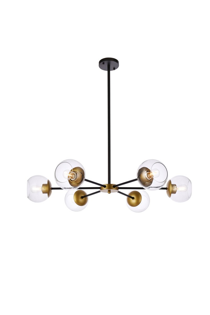 Elegant Lighting BRIGGS LD642D36BRK Pendant Mid Century Modern - Black And Brass And Clear