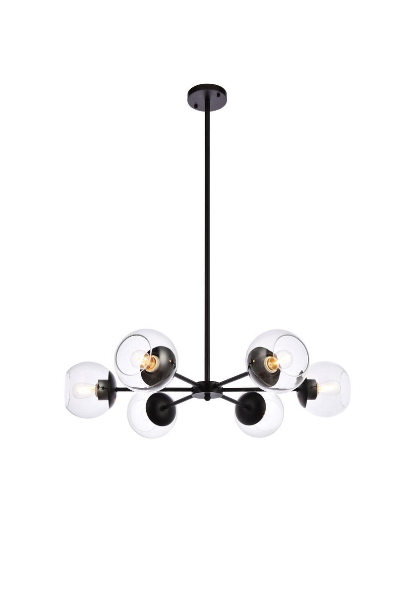 Elegant Lighting BRIGGS LD644D30BK Pendant Mid Century Modern - Black And Clear