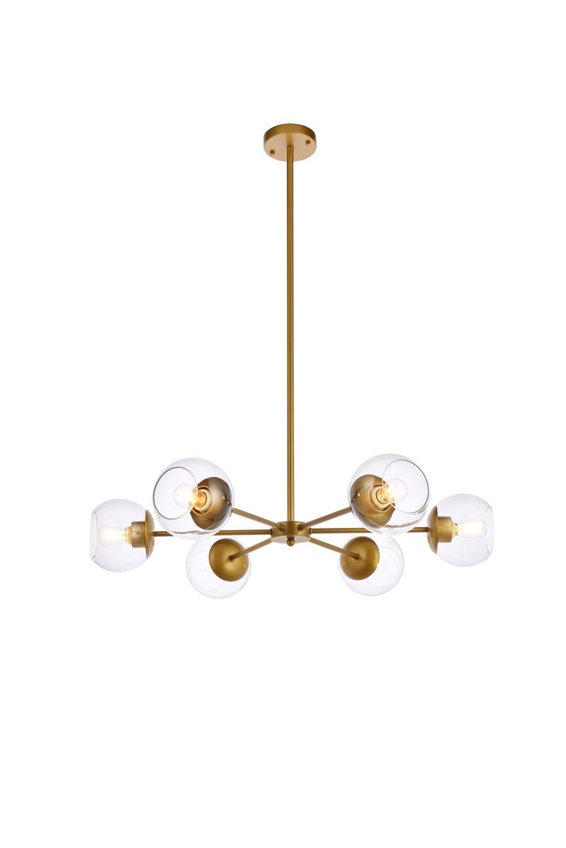 Elegant Lighting BRIGGS LD644D30BR Pendant Mid Century Modern - Brass And Clear