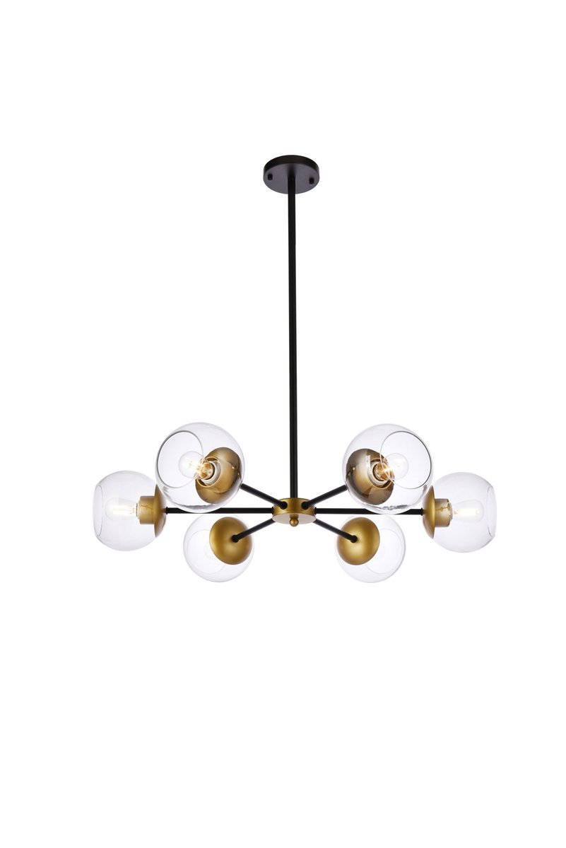 Elegant Lighting BRIGGS LD644D30BRK Pendant Mid Century Modern - Black And Brass And Clear