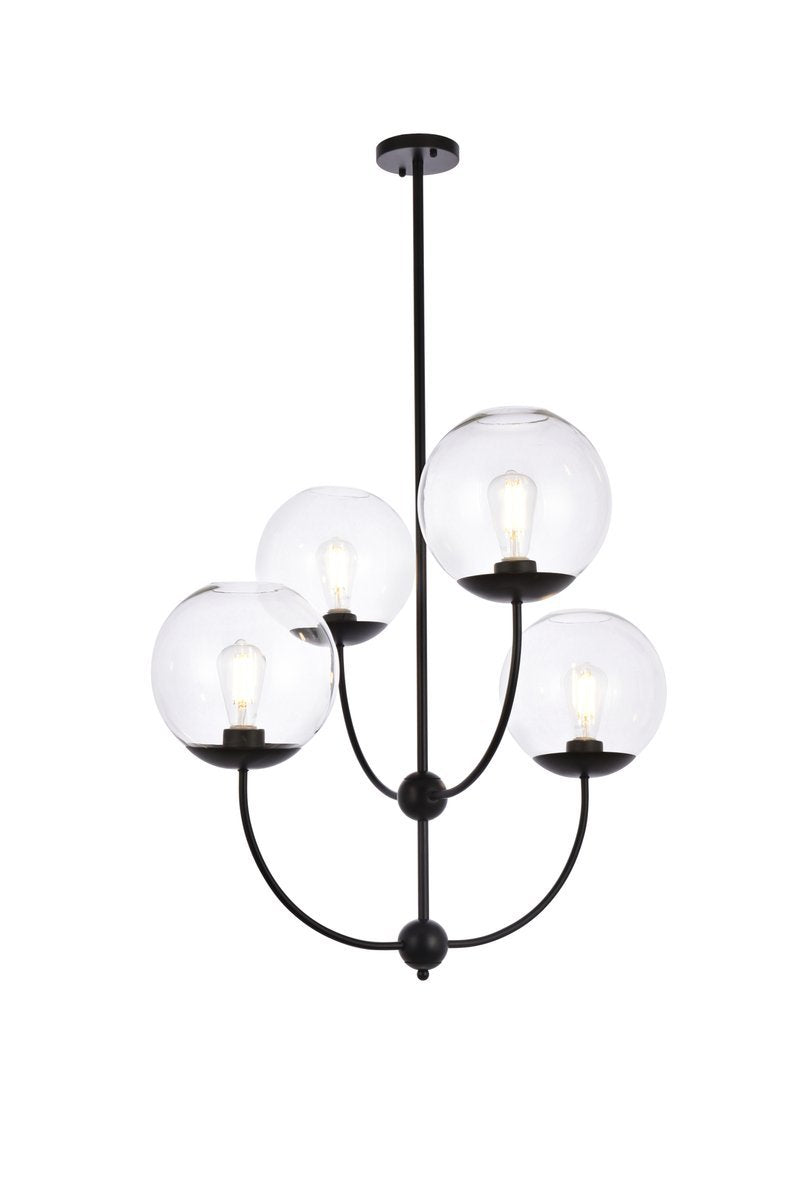 Elegant Lighting LENNON LD652D30BK Pendant Mid Century Modern - Black And Clear