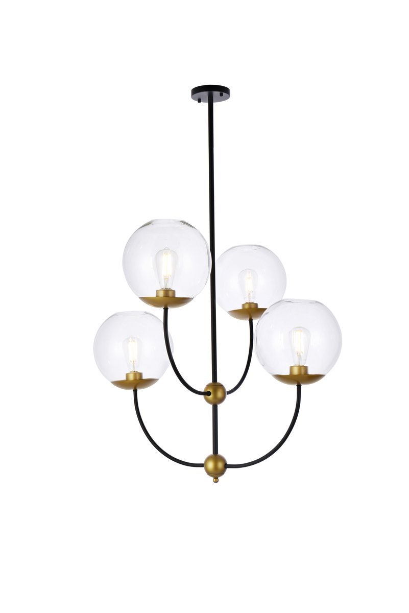 Elegant Lighting LENNON LD652D30BRK Pendant Mid Century Modern - Black And Brass And Clear