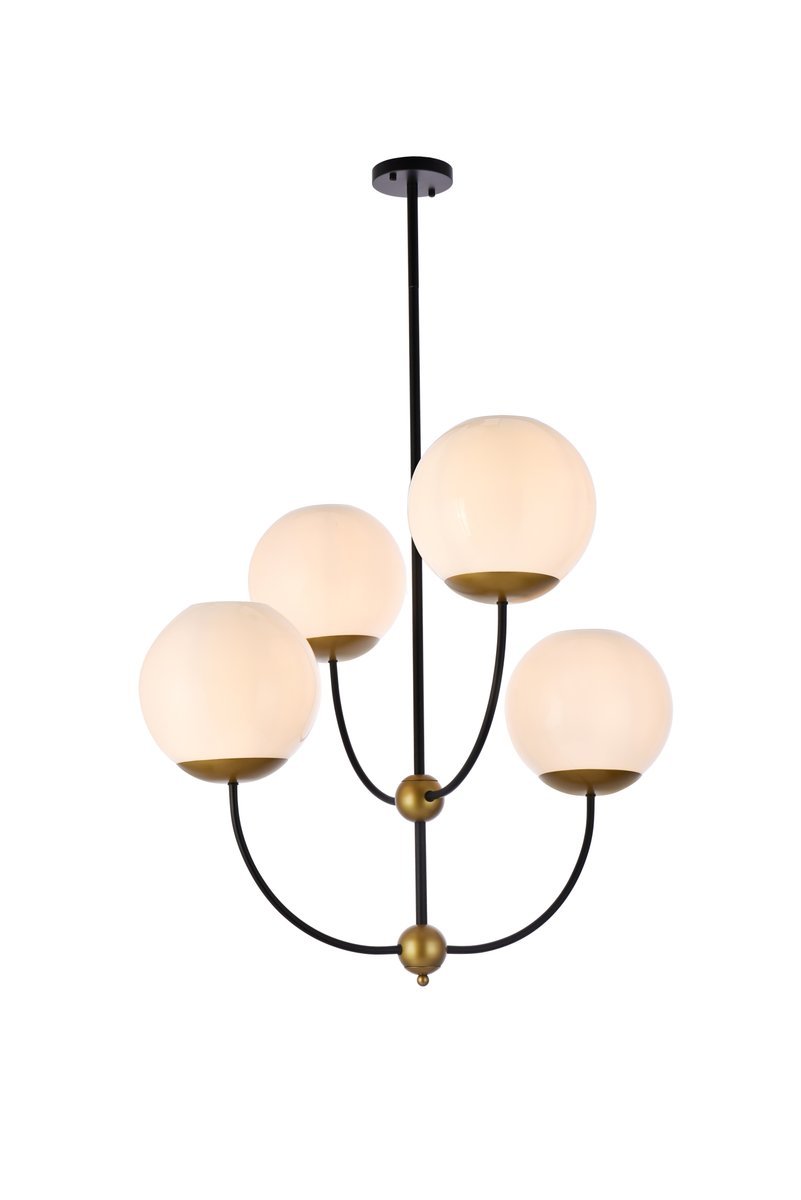 Elegant Lighting LENNON LD653D30BRK Pendant Mid Century Modern - Black And Brass And White