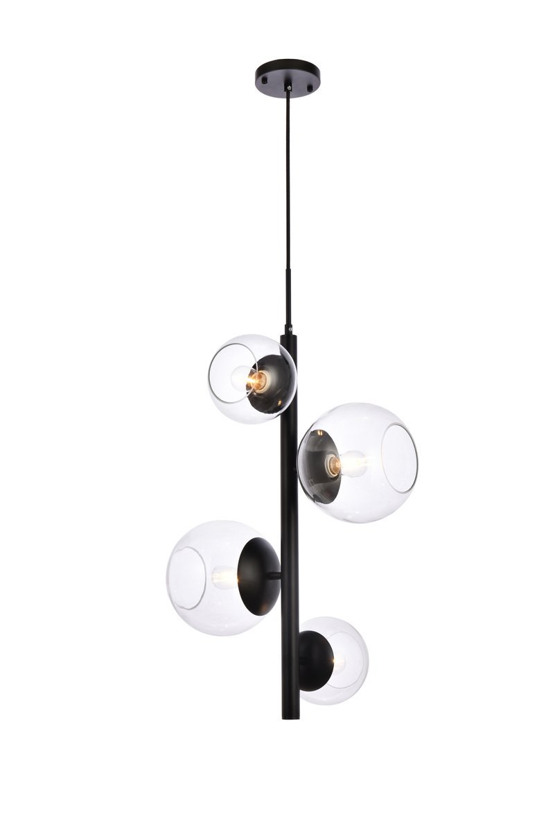 Elegant Lighting WELLS LD654D18BK Pendant Mid Century Modern - Black And Clear