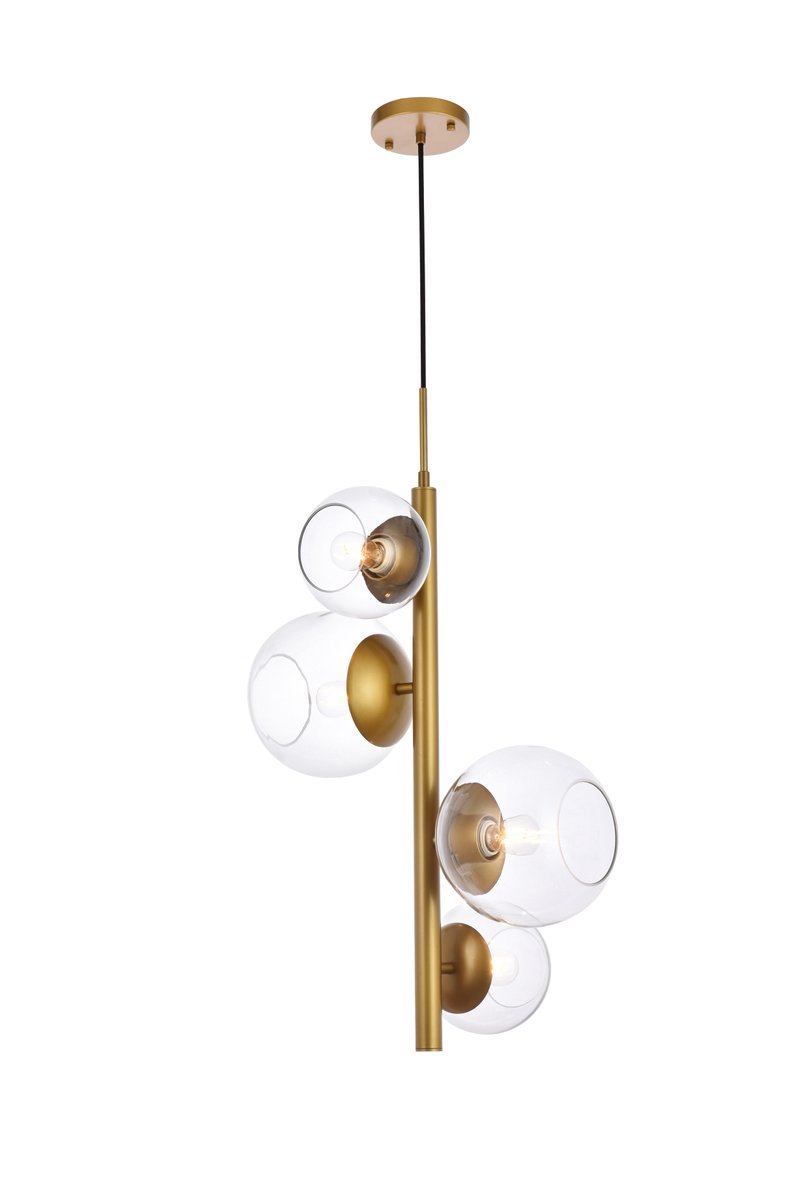 Elegant Lighting WELLS LD654D18BR Pendant Mid Century Modern - Brass And Clear